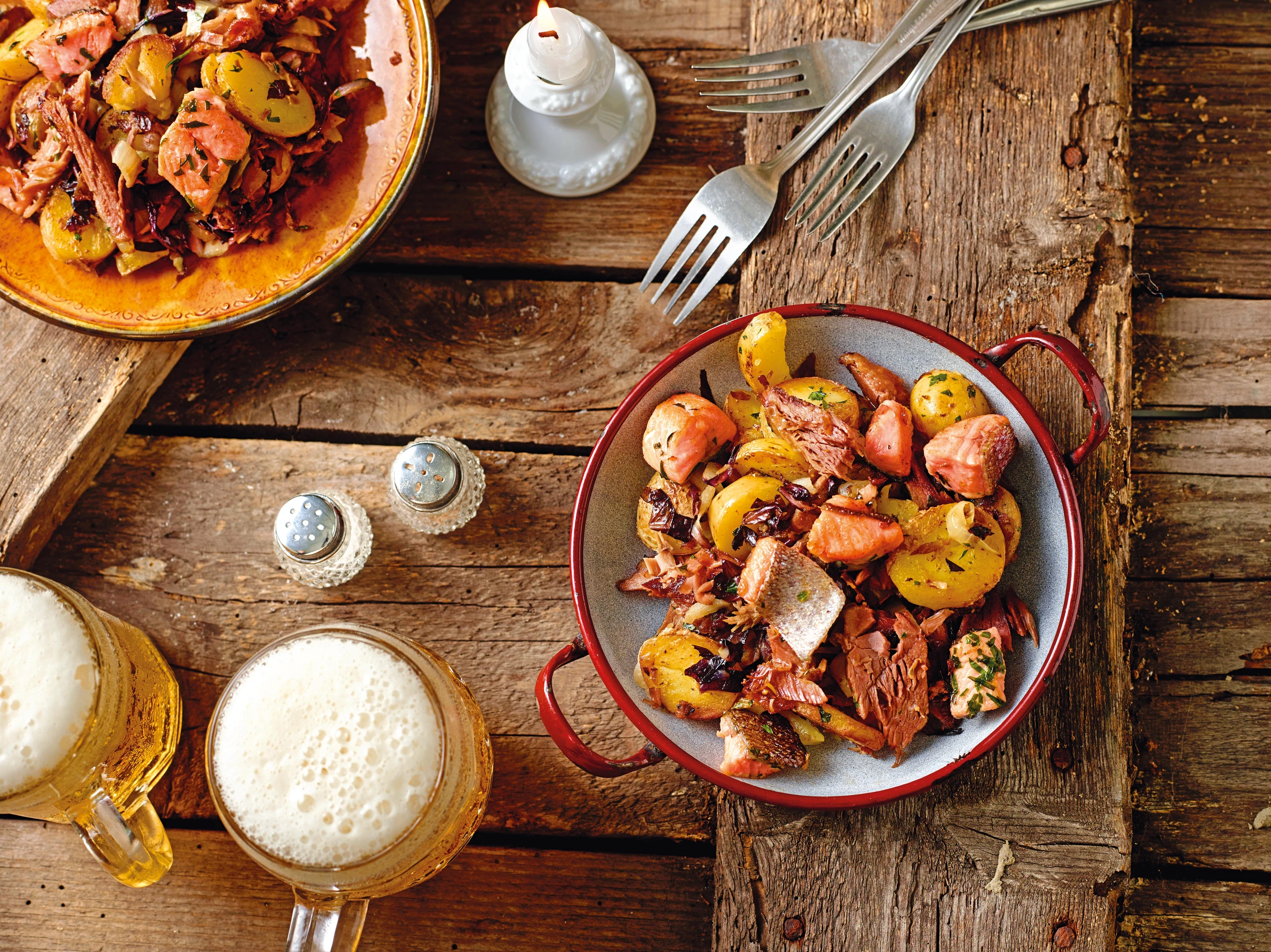 Ganslgröstl mit Lachsforelle und Radicchio