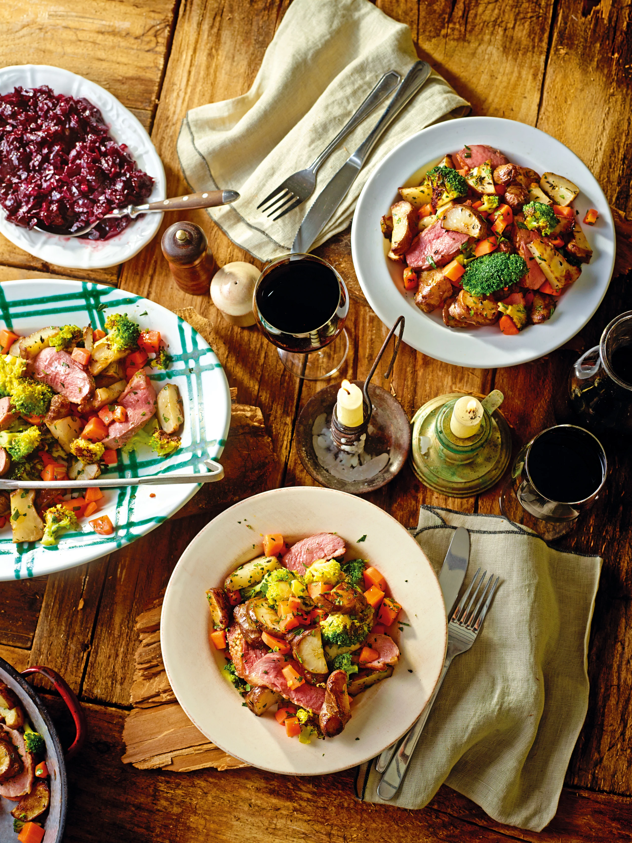 Topinambur-Gröstl mit Entenbrust und Portwein-Orangenzwiebeln