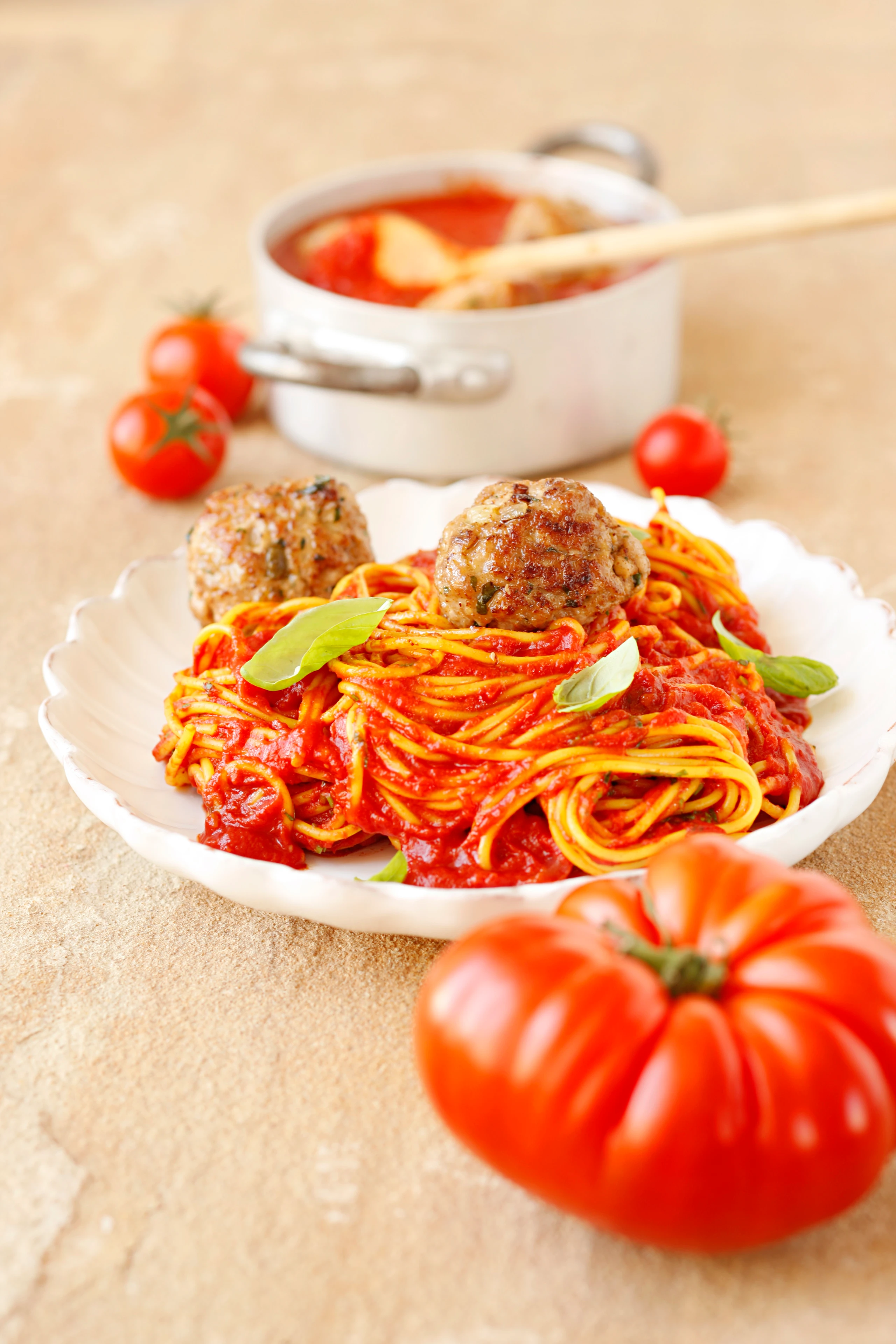 Polpette mit Paradeiser-Spaghetti
