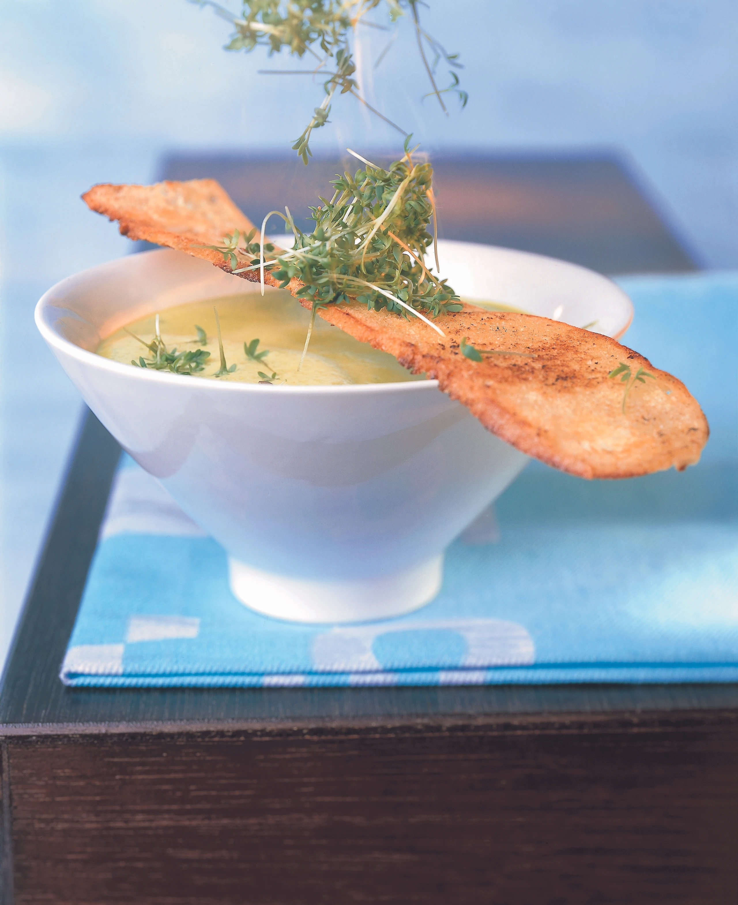 Kräutersuppe mit Kresse und Knusper-Brot