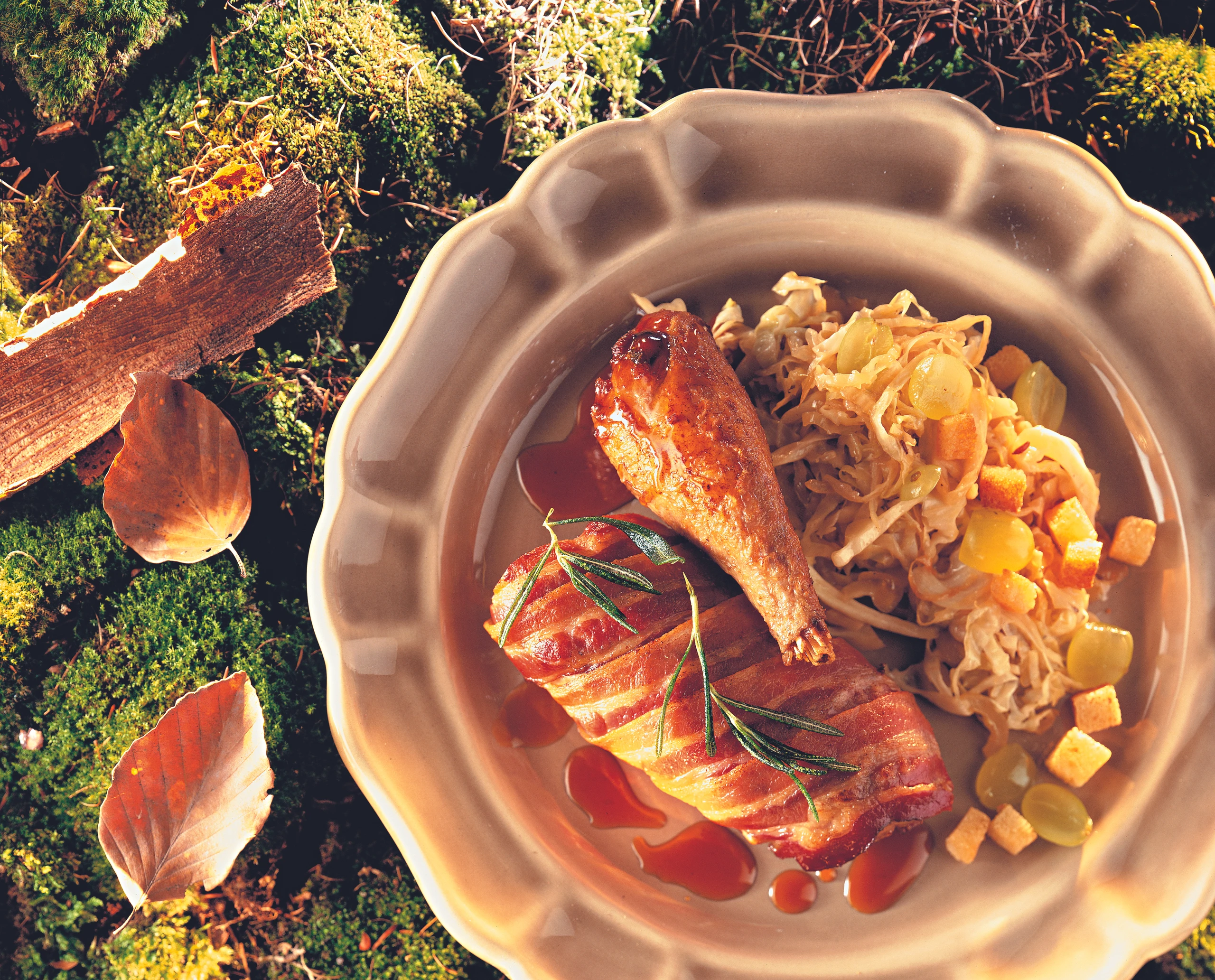 Gebratener Fasan mit Weinkraut