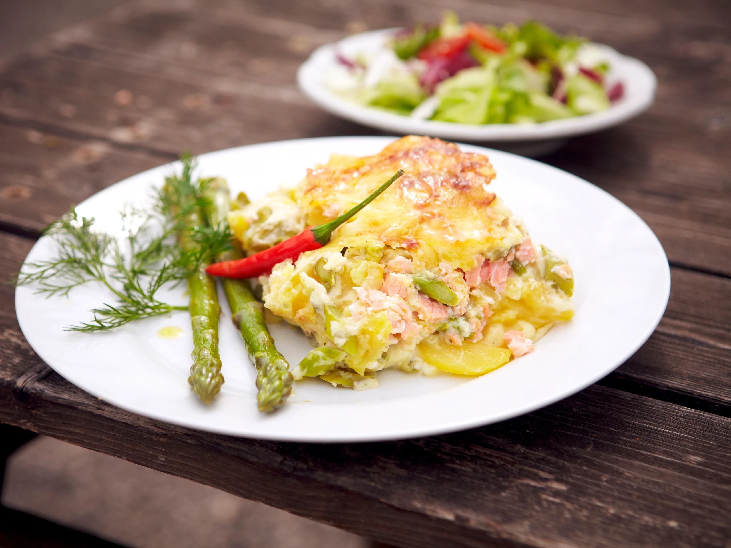 Erdäpfel-Spargel-Lachs-Gratin