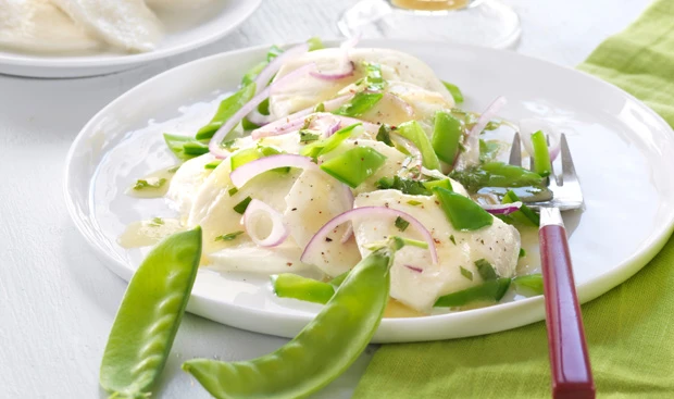 Mozzarella mit Zuckerschoten