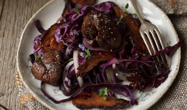 Kletzen-Rotkraut mit Hühnerleber