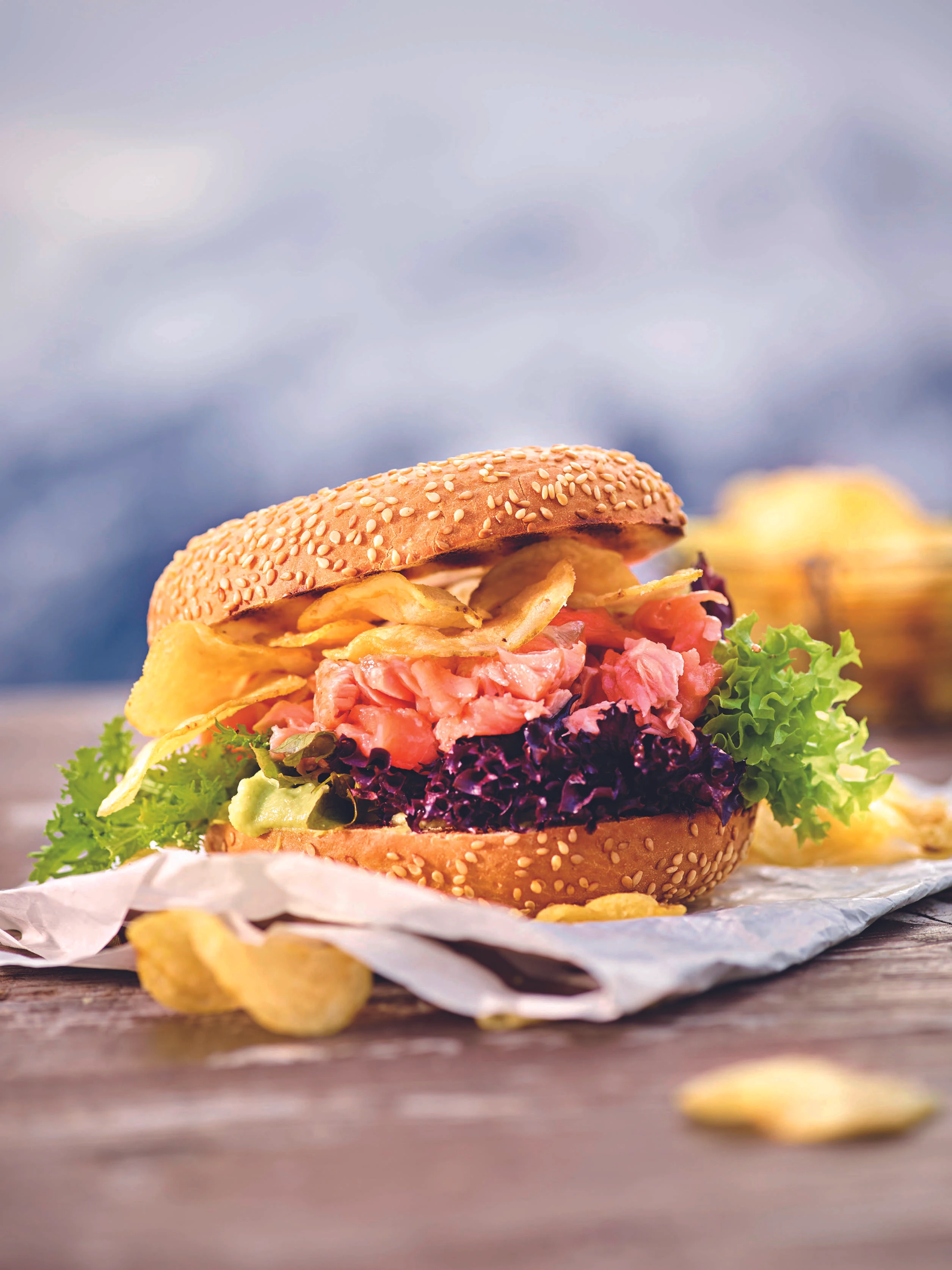 Pulled-Lachs-Bagel mit Wasabi