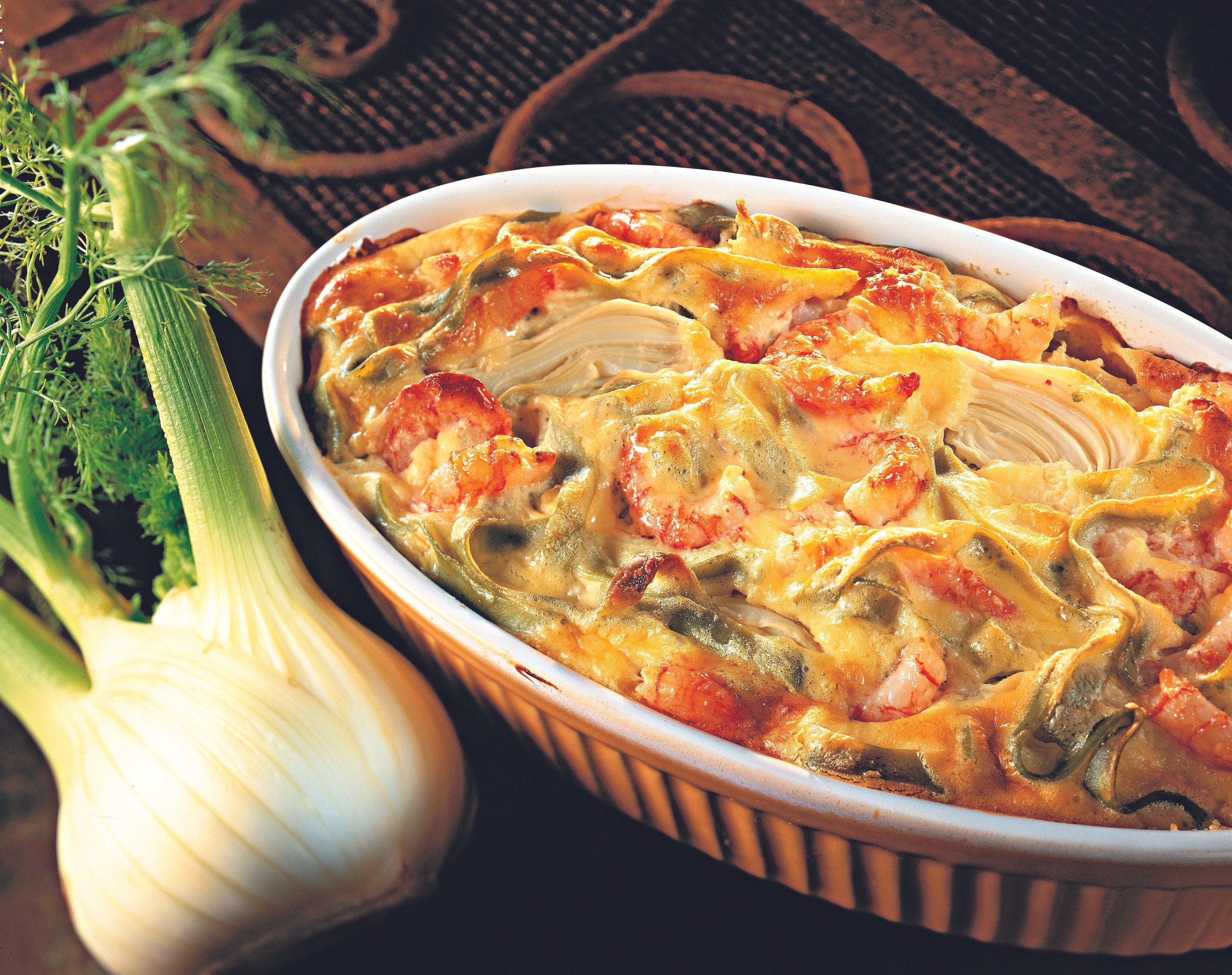 Nudelauflauf mit Fenchel und Shrimps