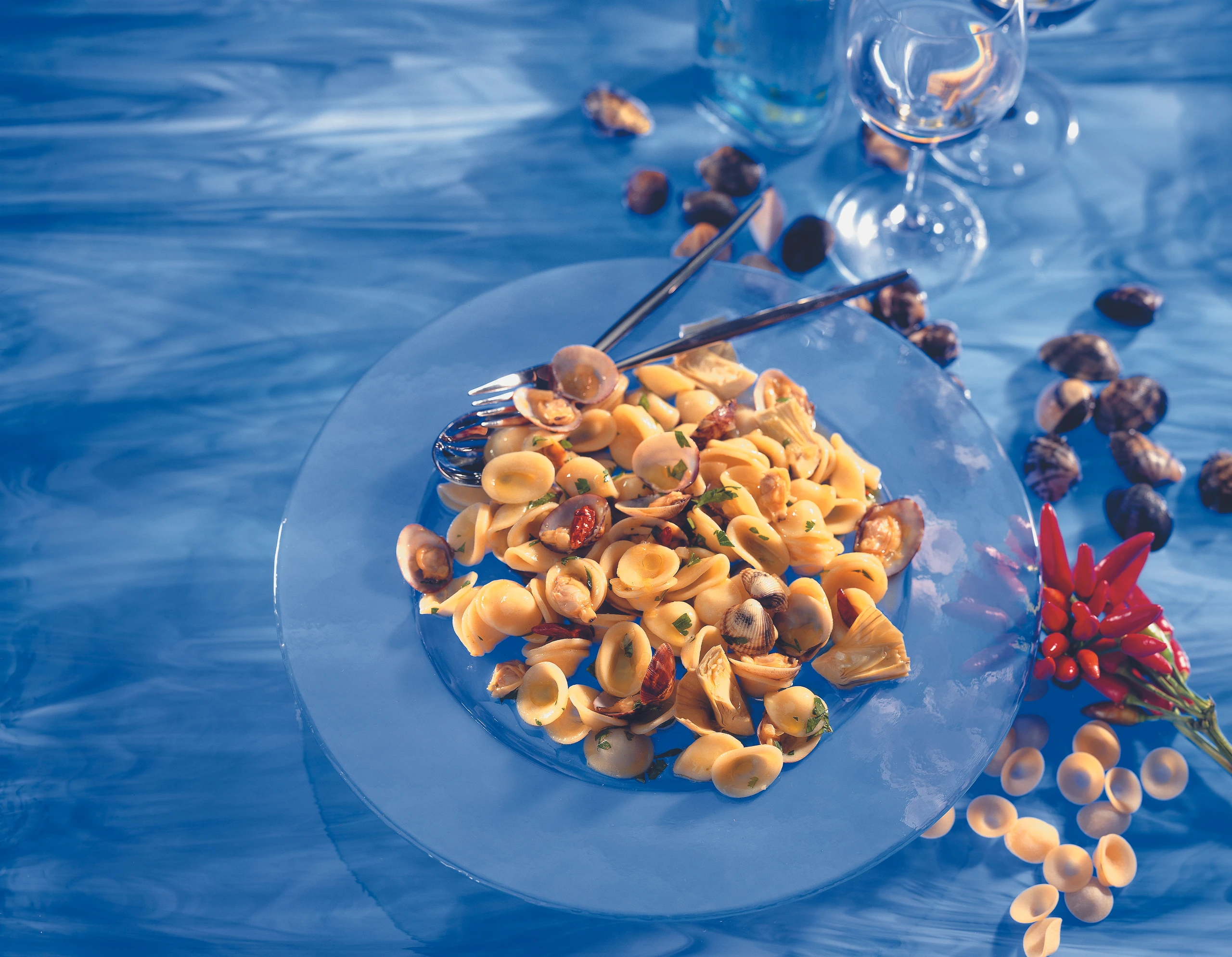 Orecchiette alle Vongole (Venusmuscheln) und Artischocken