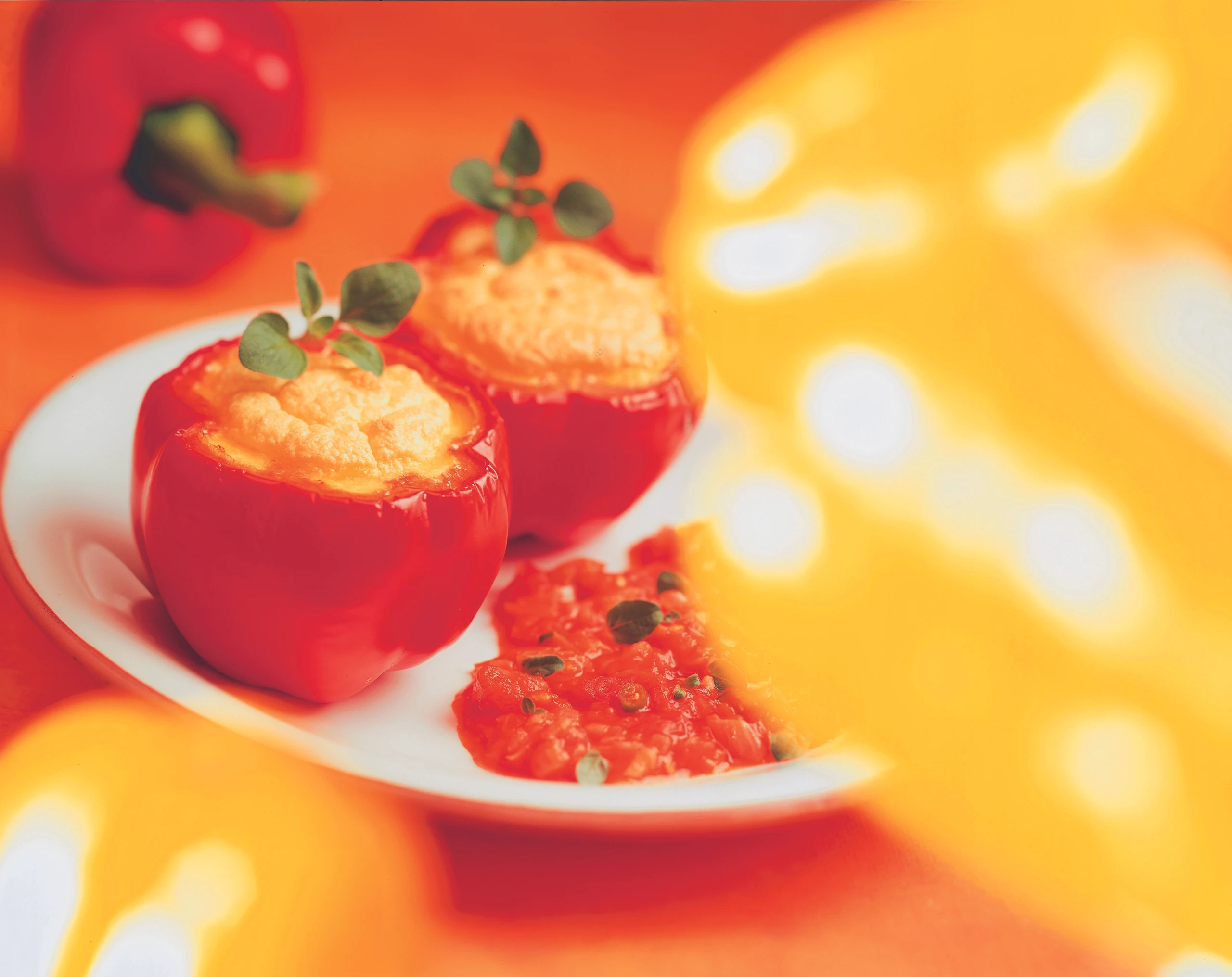 Flaumige Schafkäse-Paprika mit Paradeissauce