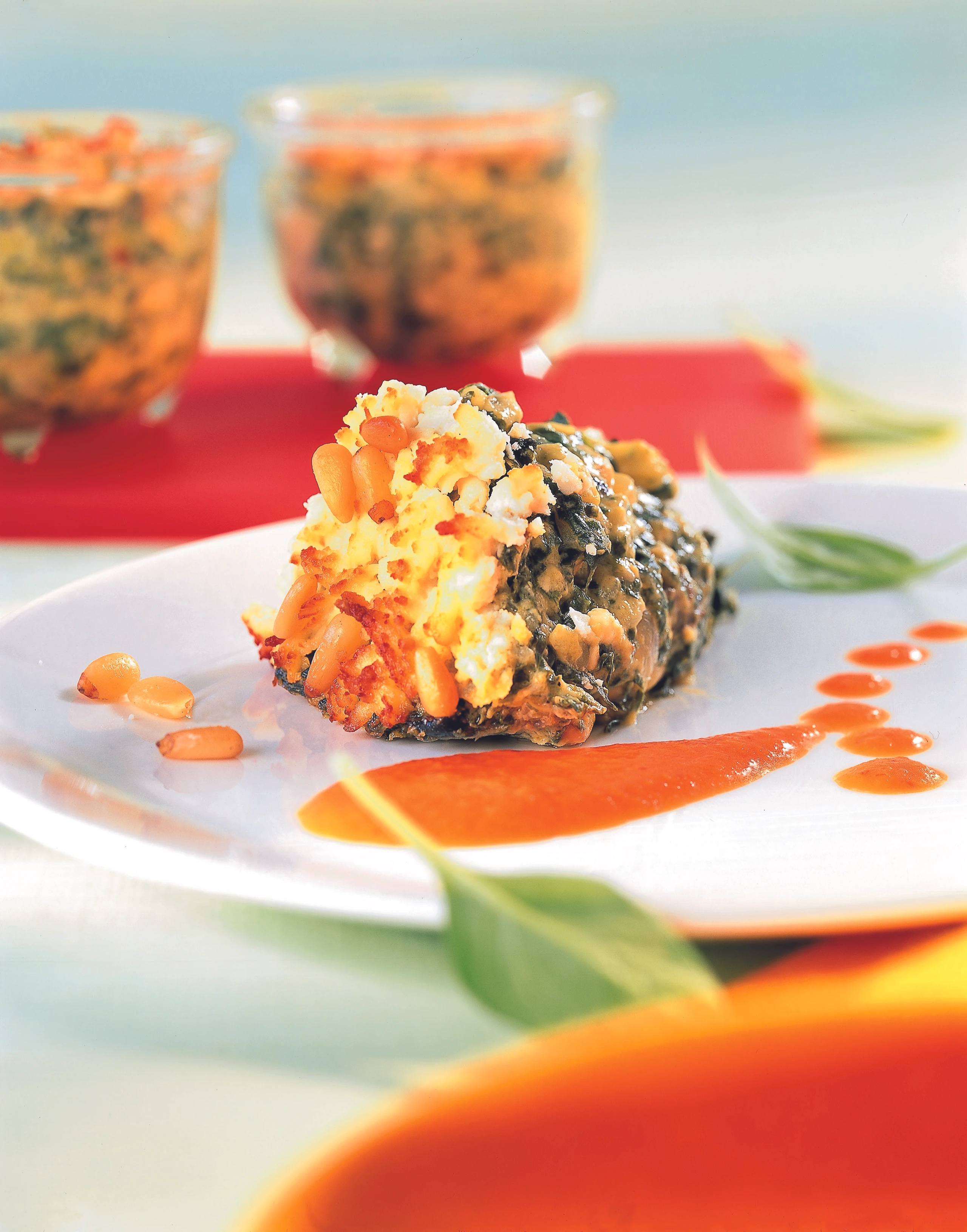 Spinat-Schafkäseauflauf mit Pignoli