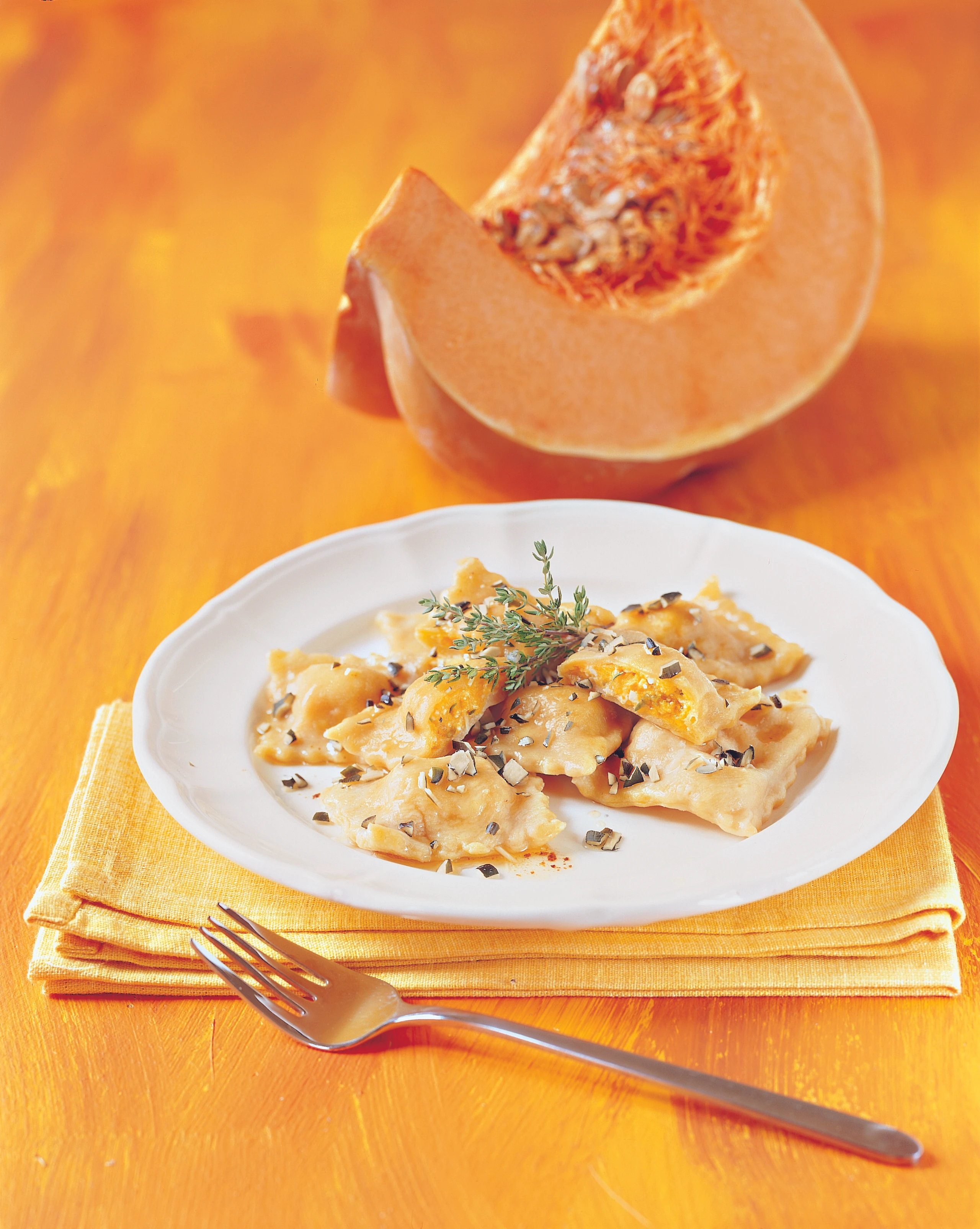 Kürbis-Ravioli mit Feta