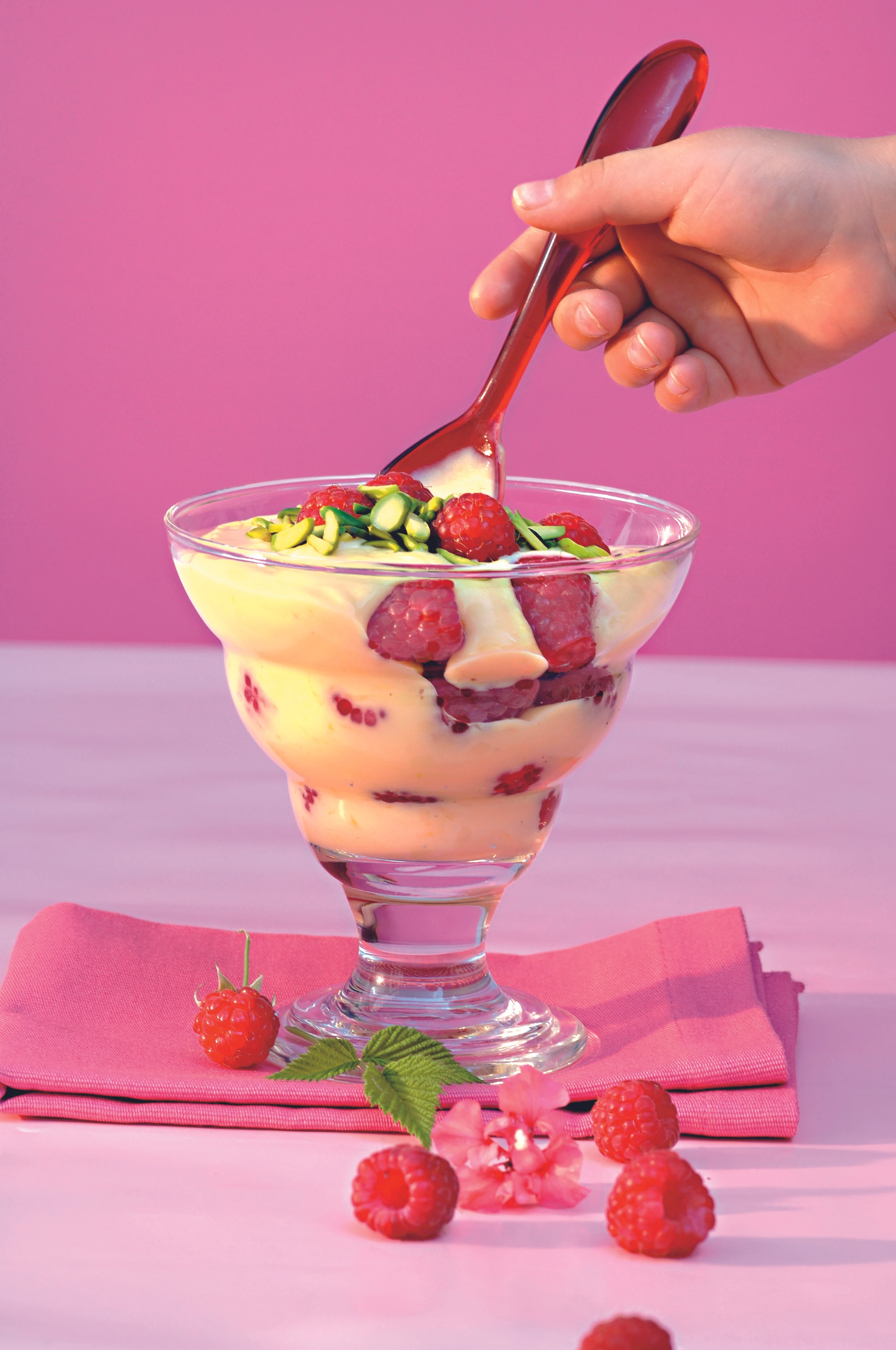 Orangen-Joghurt-Creme mit Himbeeren