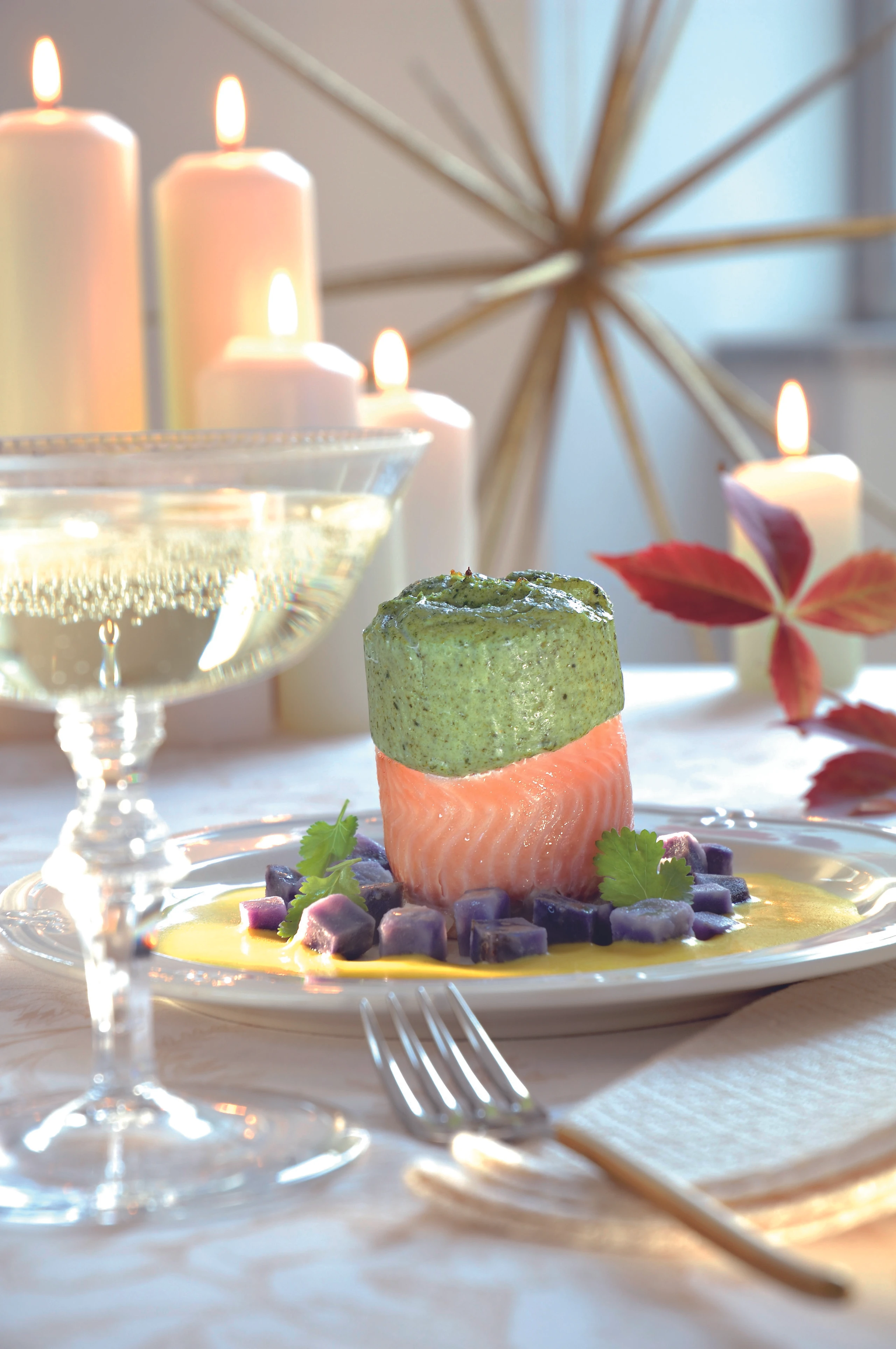 Soufflierte Lachsforelle mit Currysauce