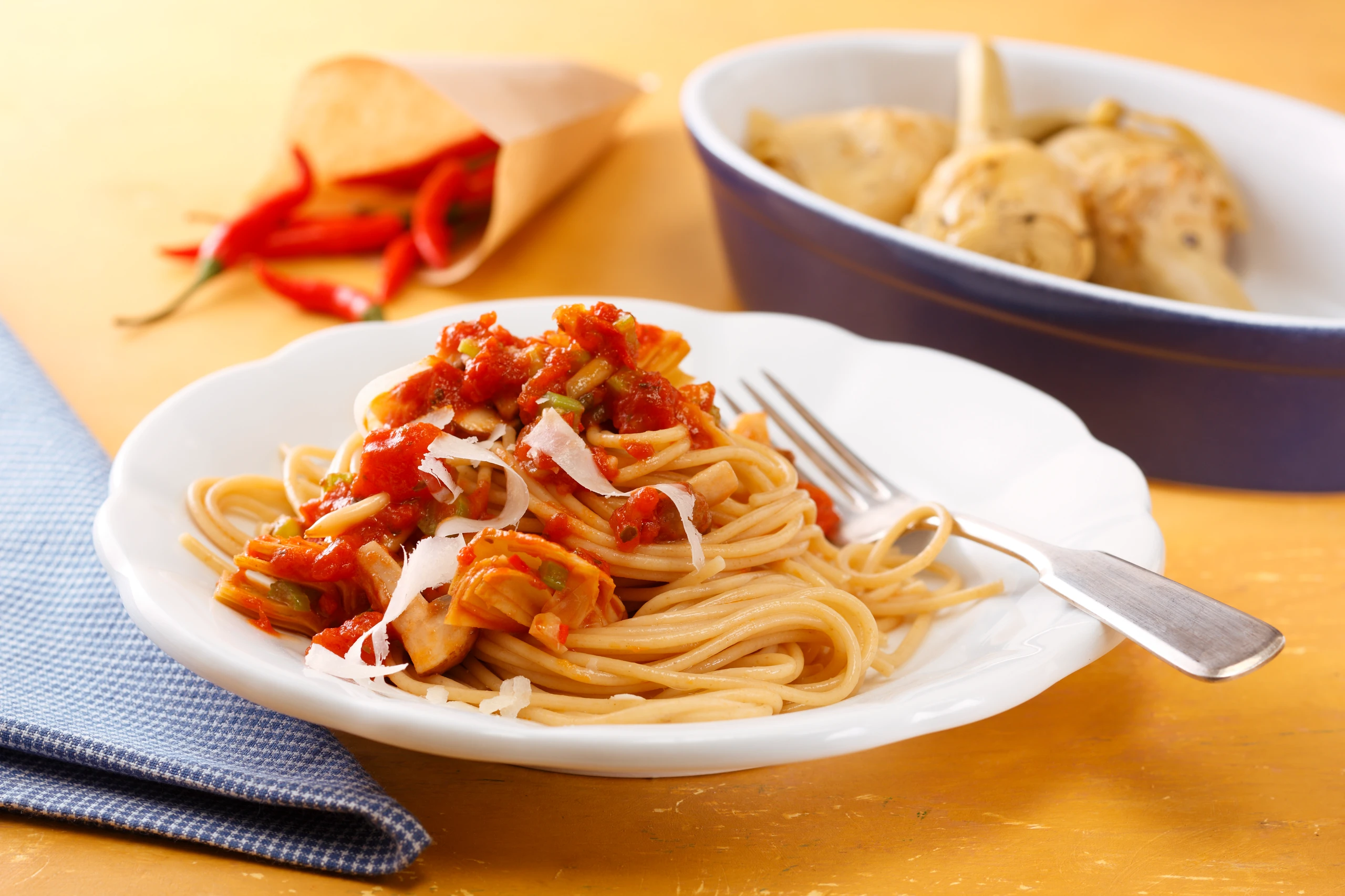 Spaghetti mit Artischocken und Champignons