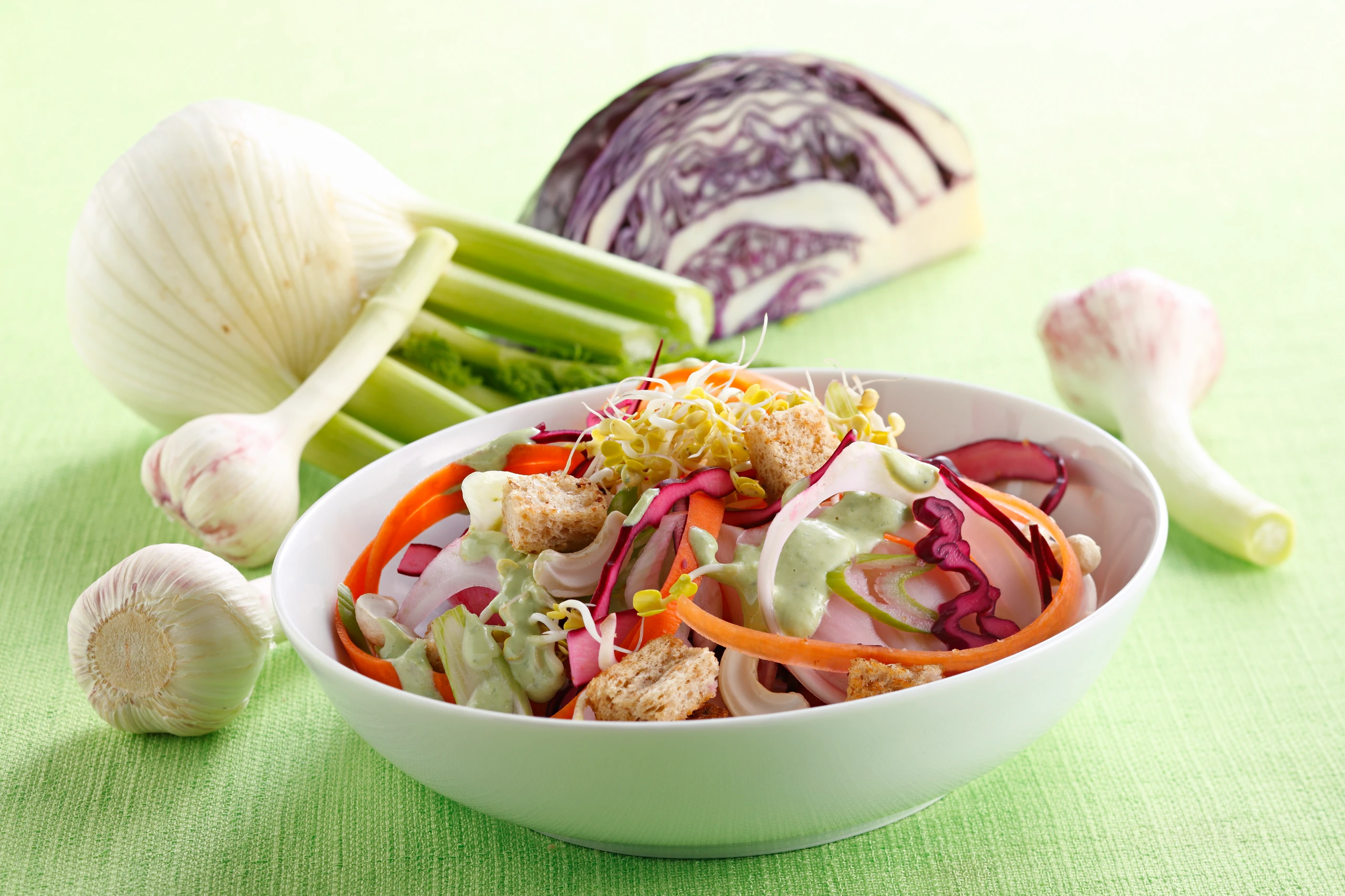 Rohkost-Salat mit Kräuter-Tofu-Dressing