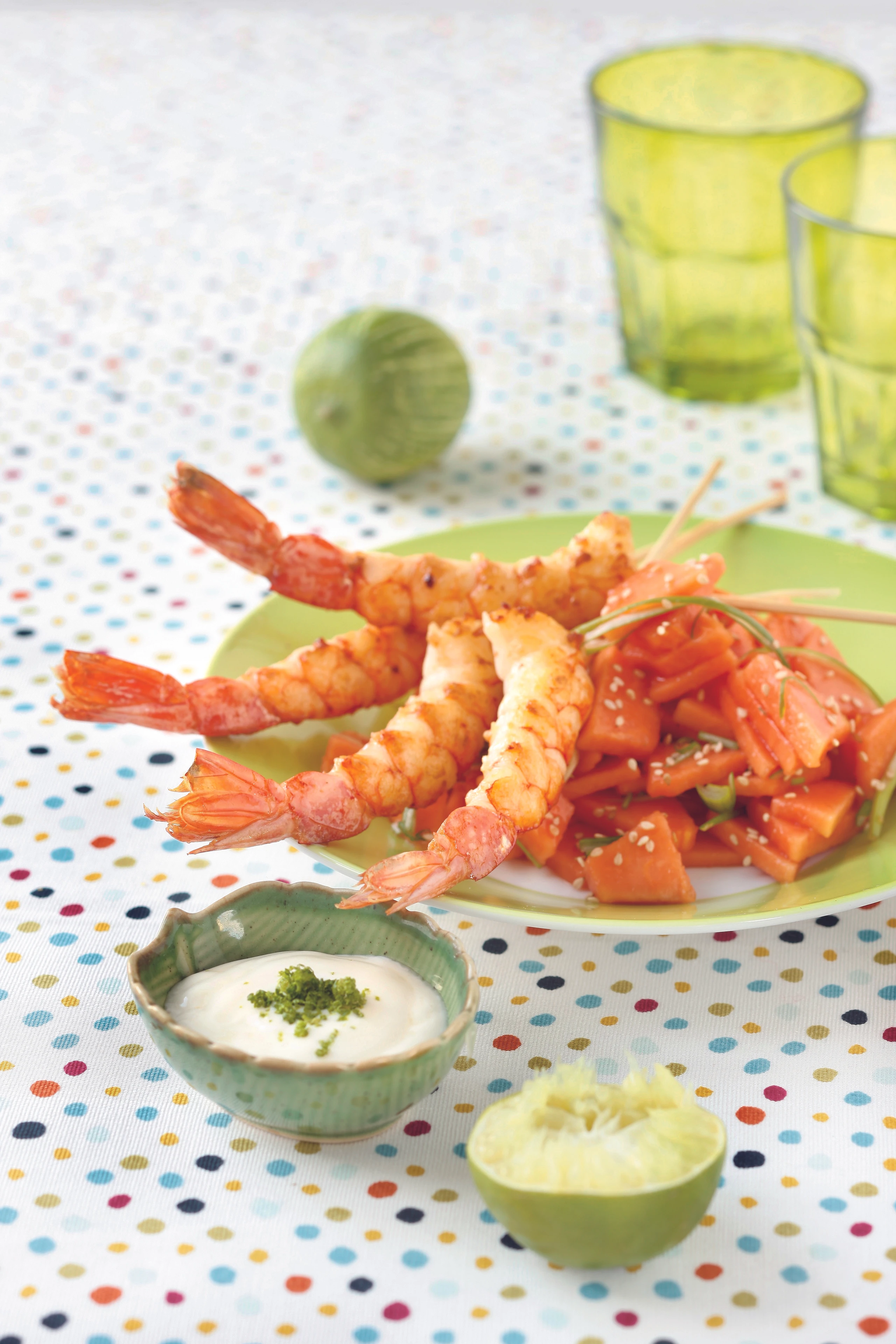 Garnelen-Spiesse mit Limettendip