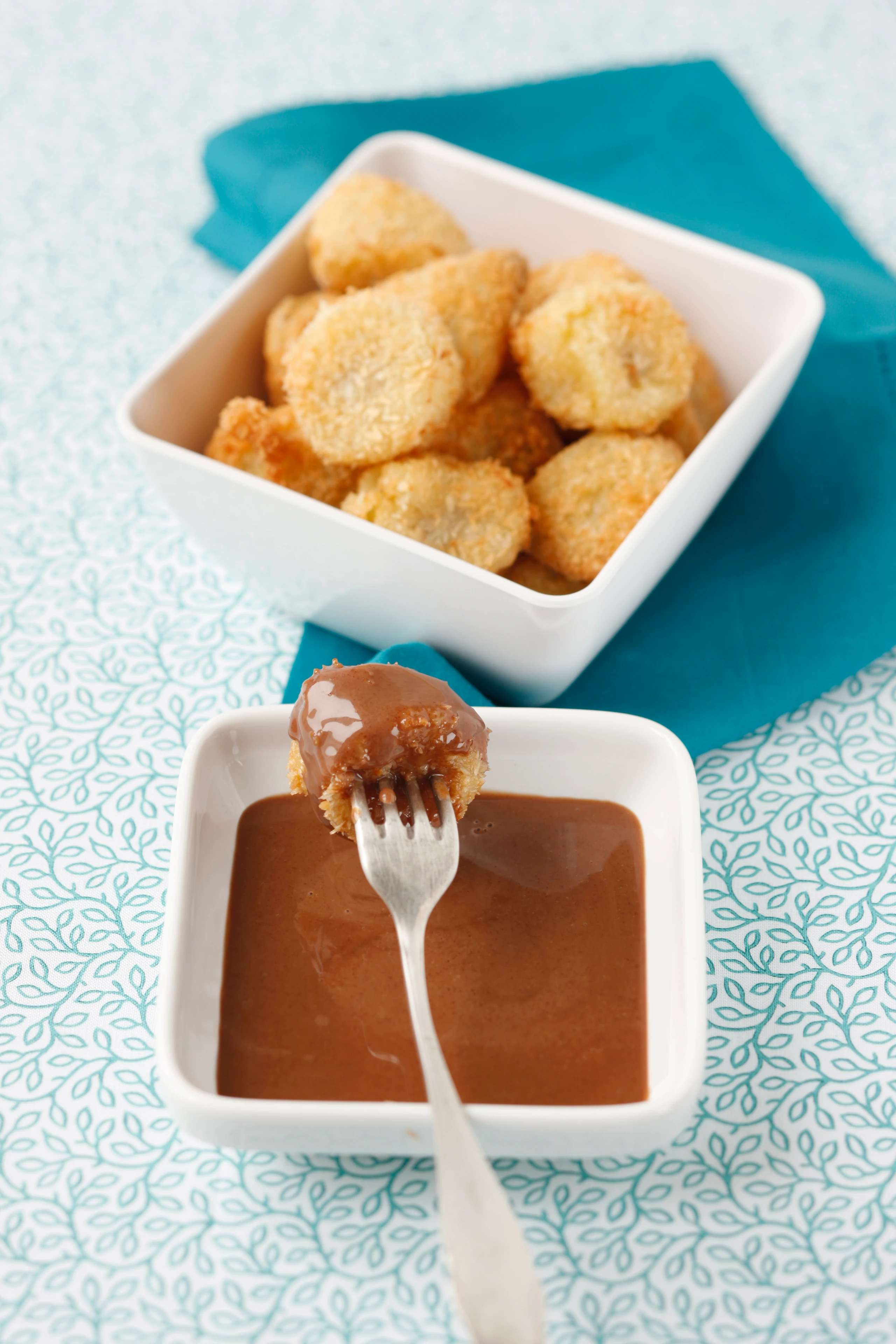 Kokos-Bananen mit Nougatsauce