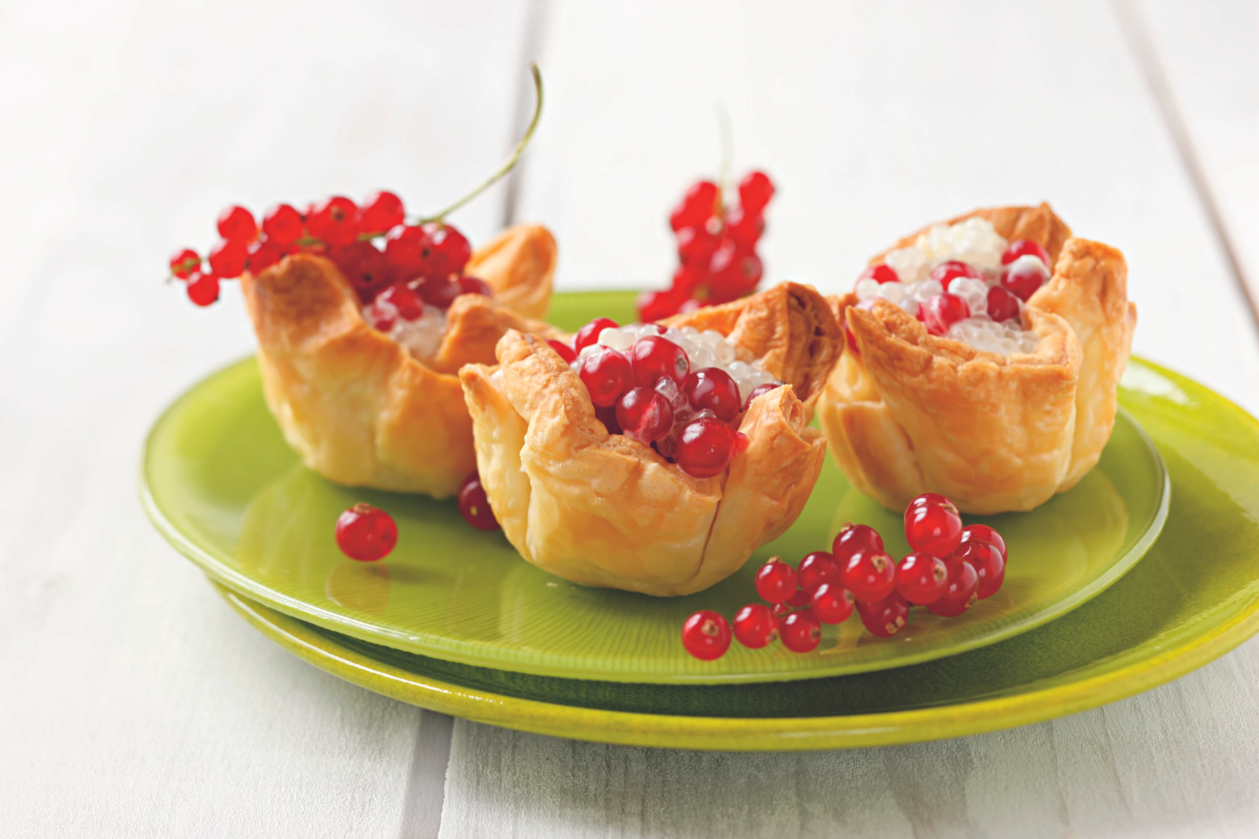 Kokoscreme-Törtchen mit Ribiseln