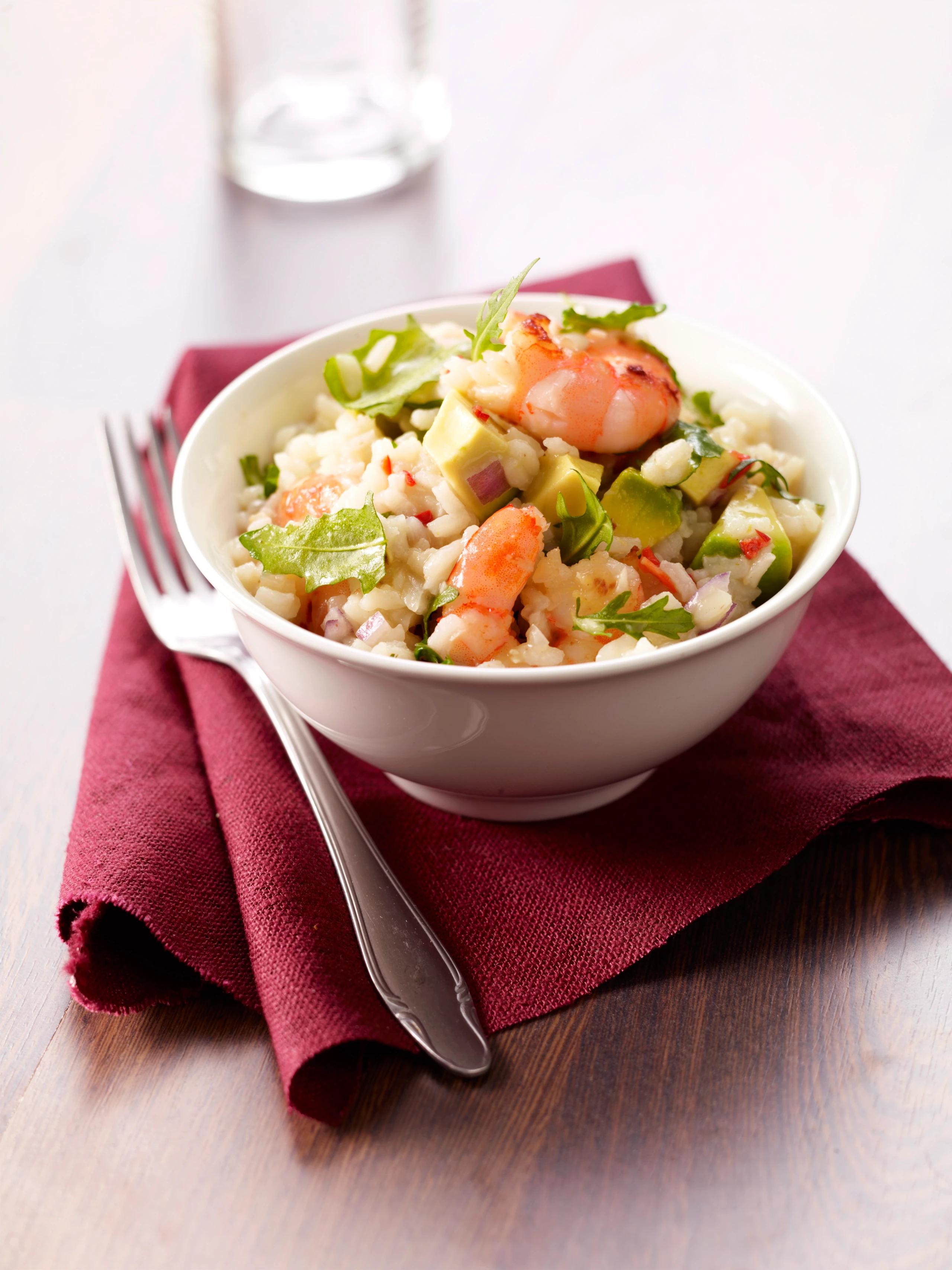 Risotto mit Garnelen, Avocado und Rucola