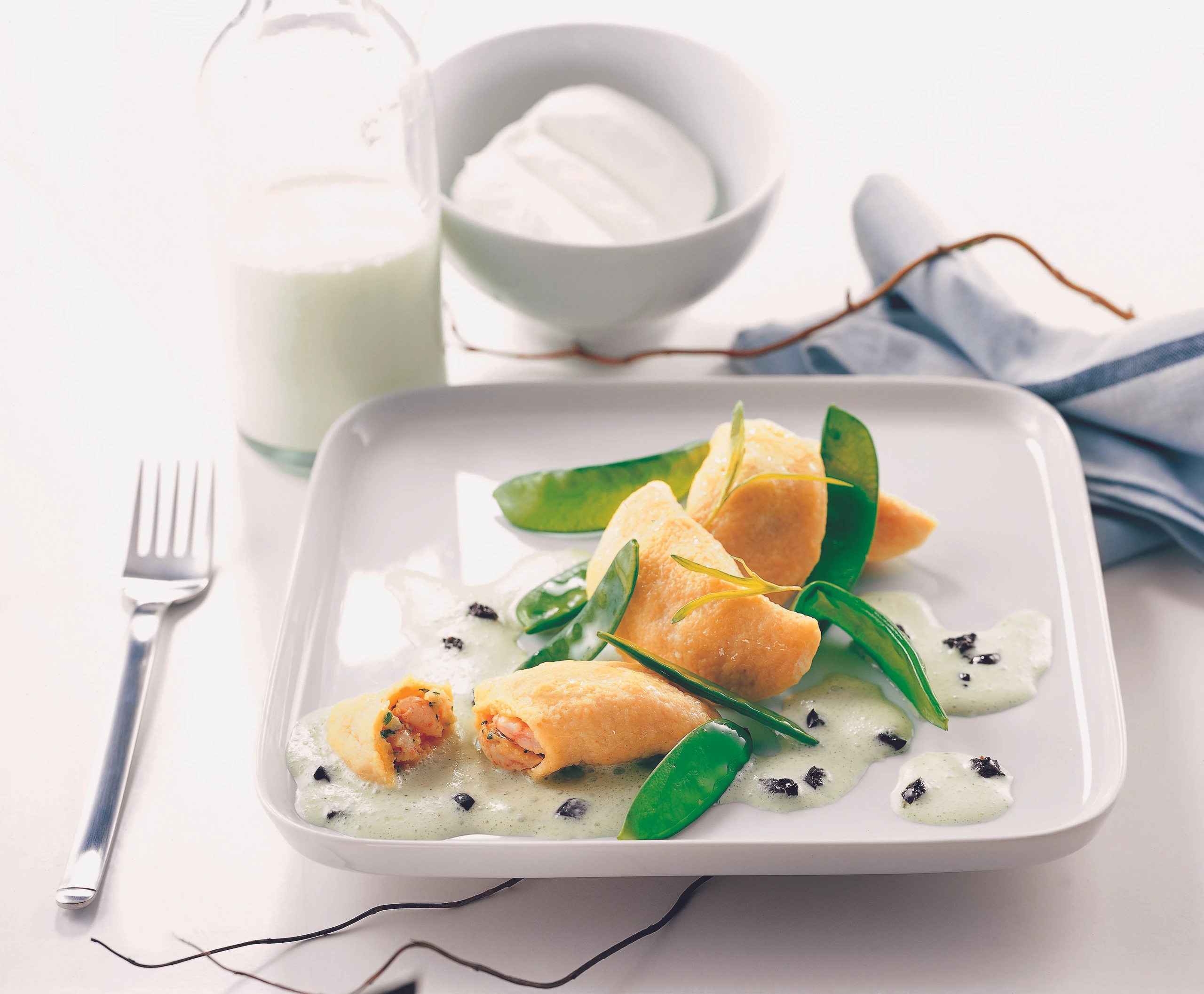 Shrimpstascherl mit Estragonsauce