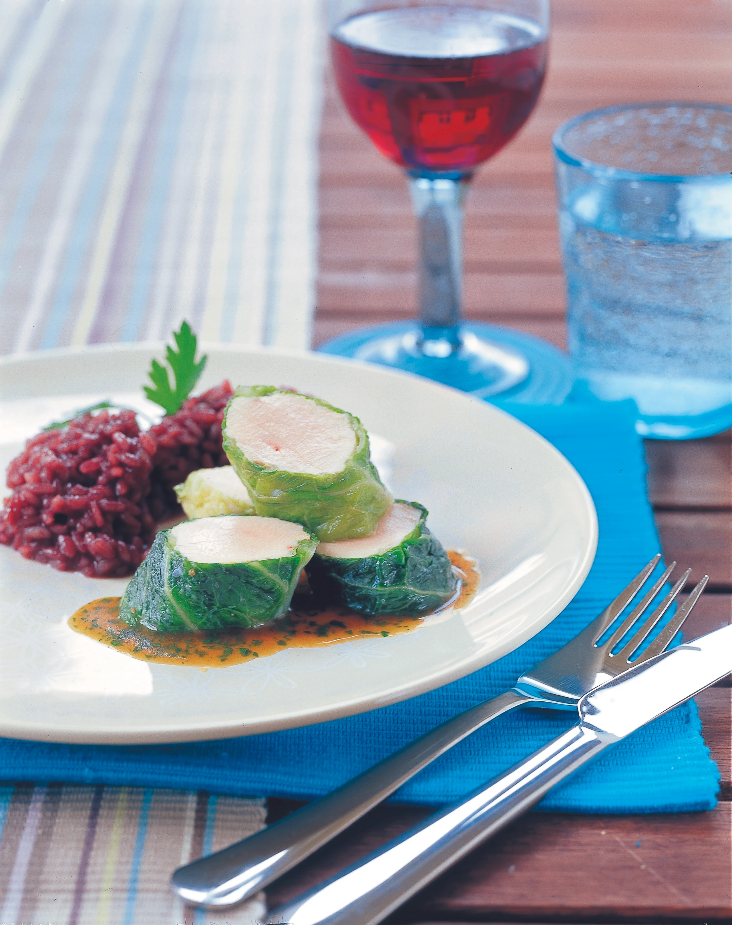 Putenfilets mit Rotwein-Risotto