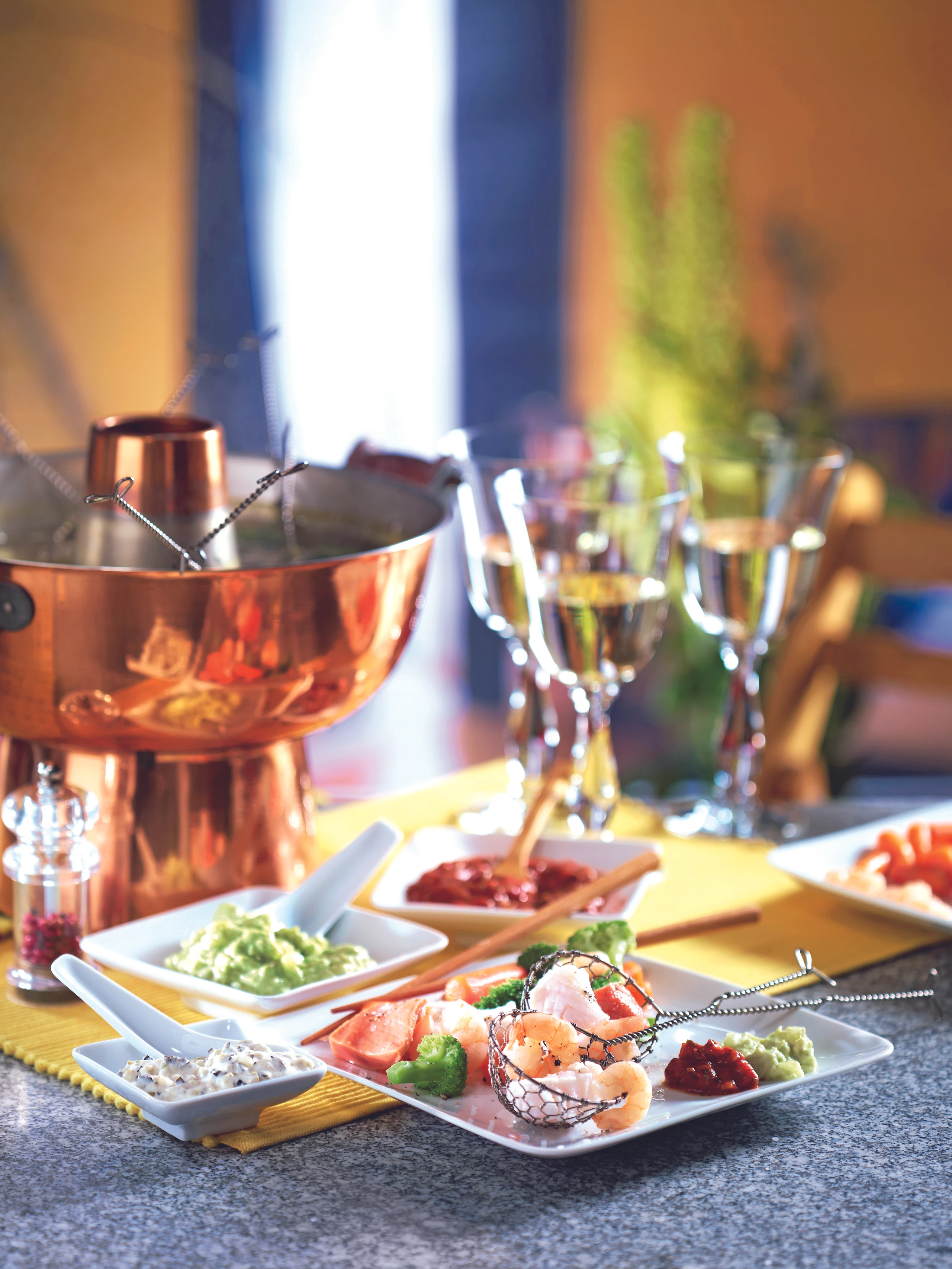 Fischfondue mit Gemüse
