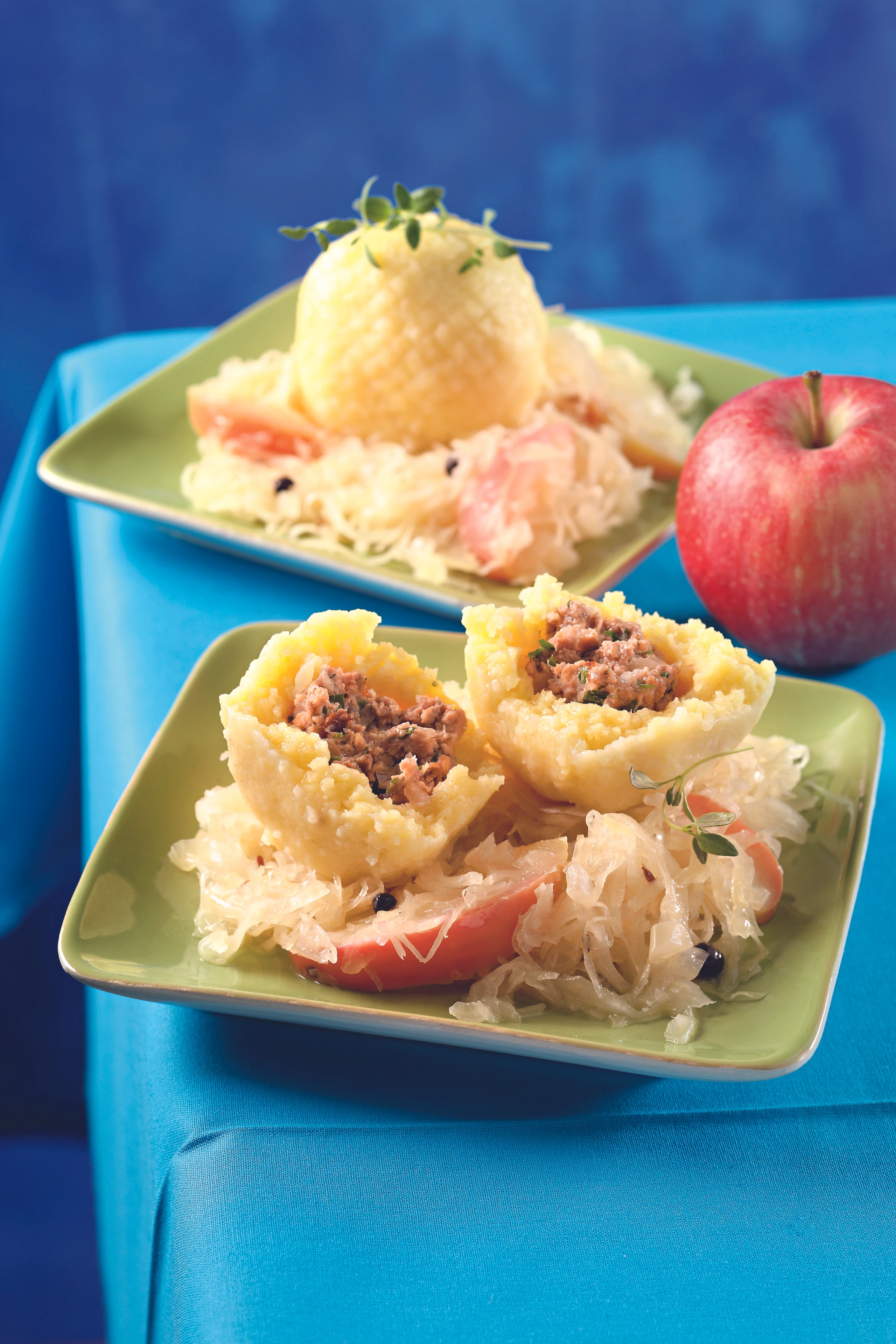 Erdäpfelknödel mit Fleisch-Tofu-Fülle