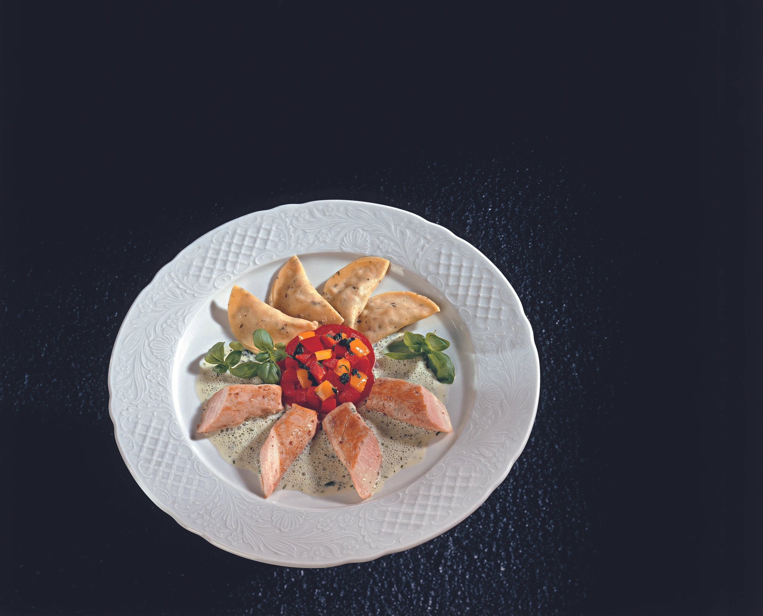 Rosmarintascherl mit Spinatgemüse