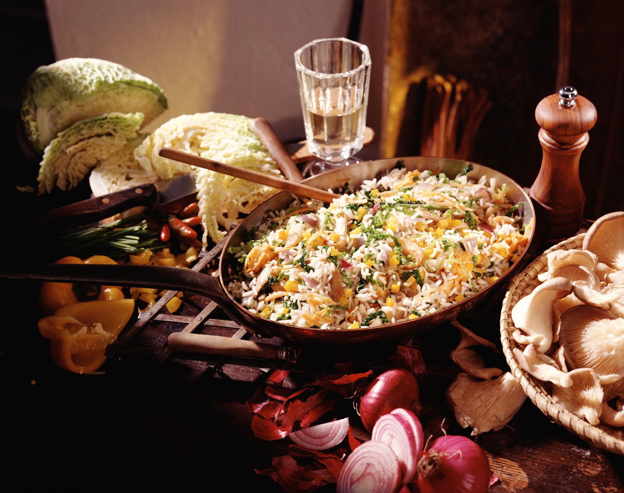 Reispfanne mit Austernpilzen