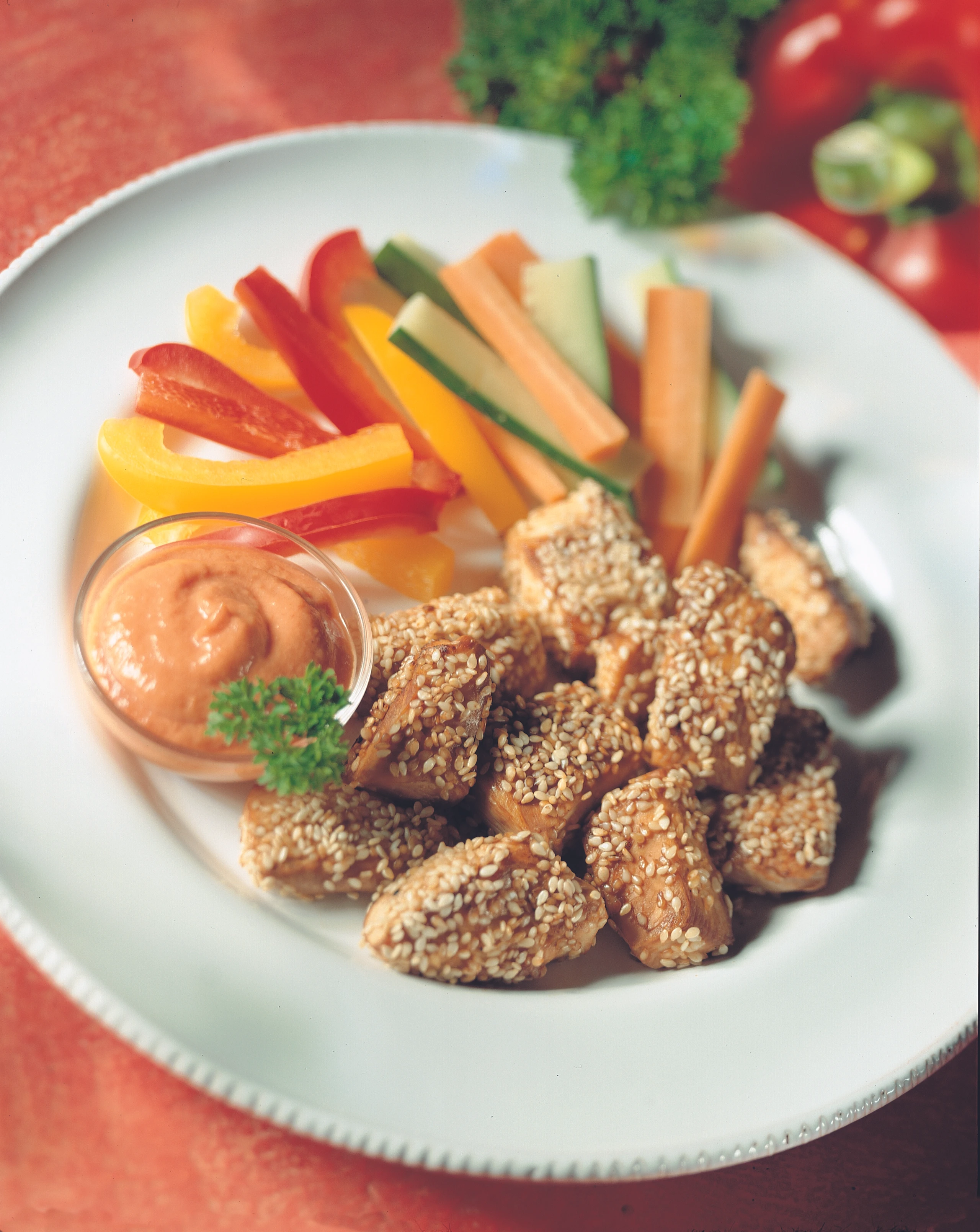 Hühnernuggets mit Sesampanier