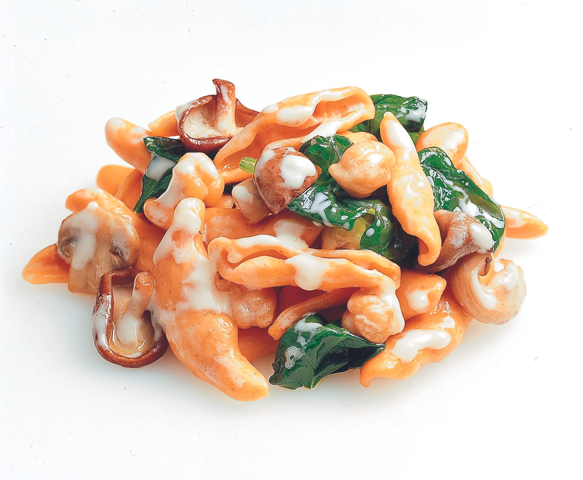 Cavatelli mit Pilzen, Kichererbsen und Spinat