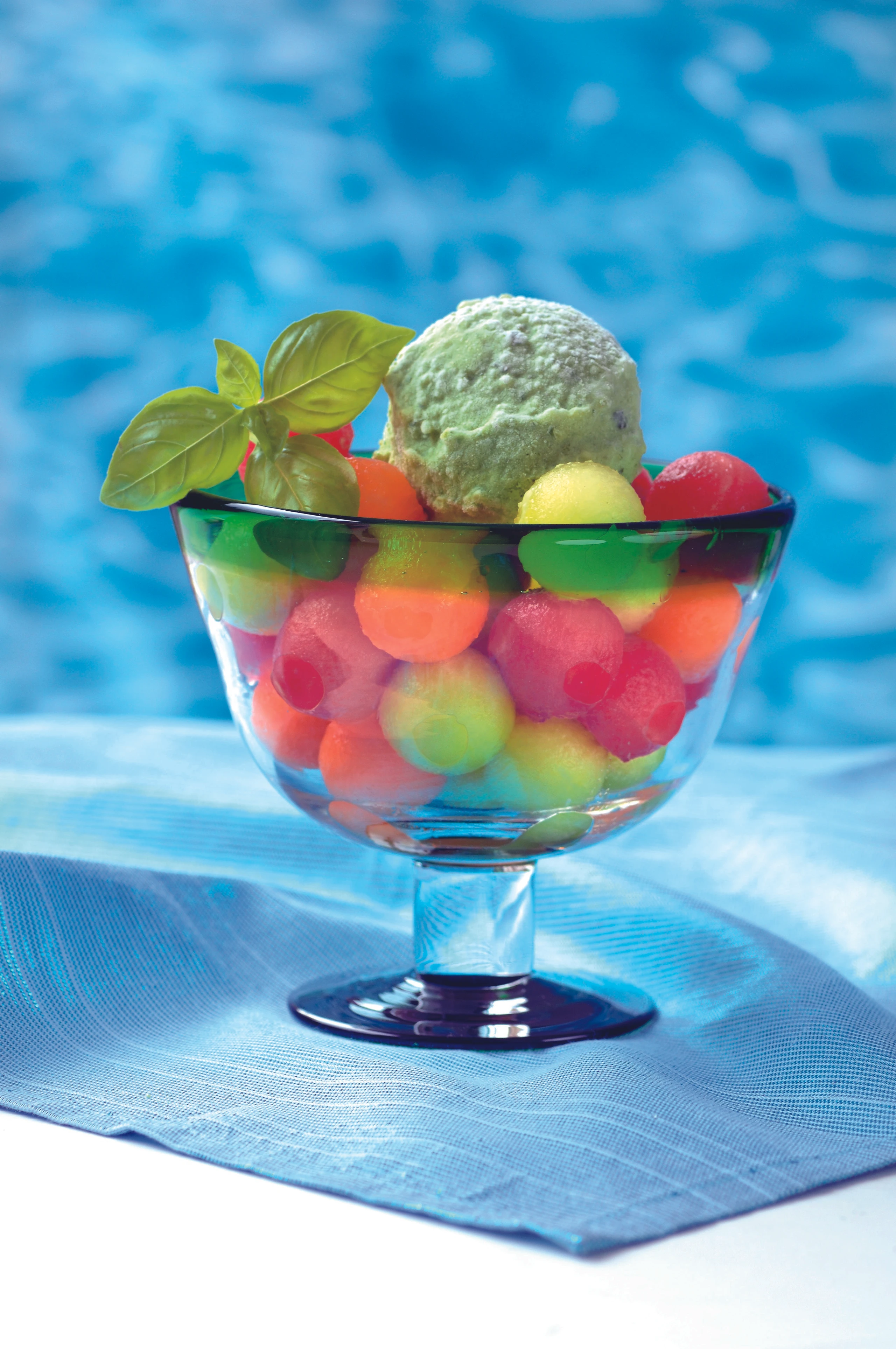 Melonen mit Basilikum-Parfait