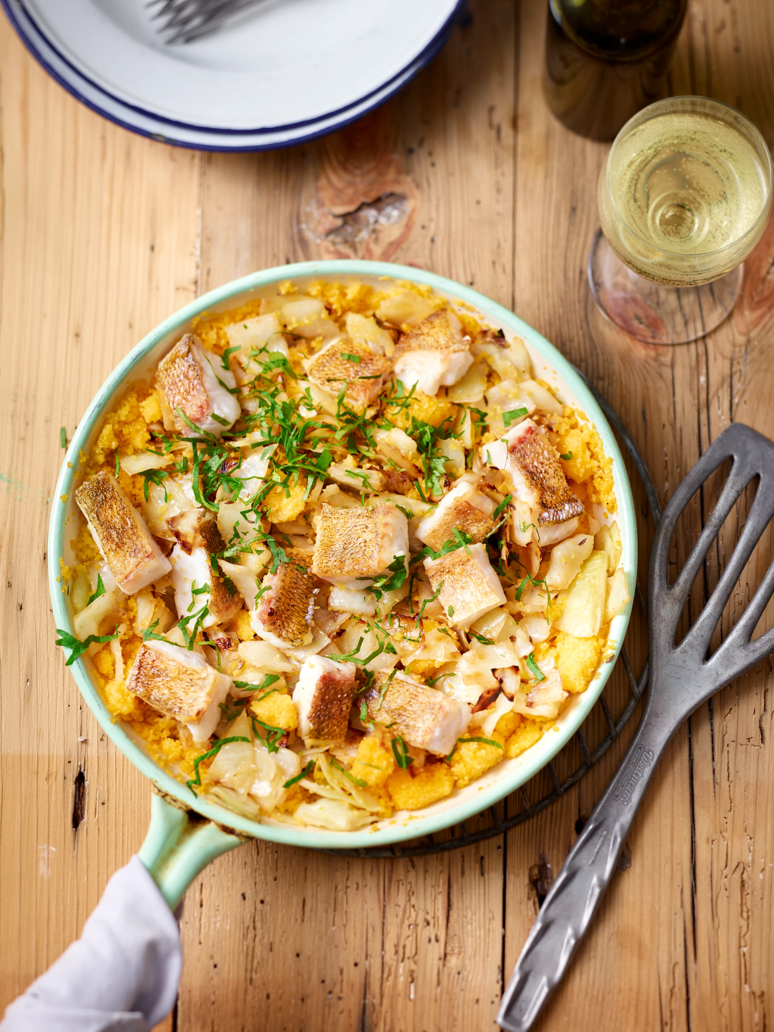 Zander-Krautpfanne auf Polenta