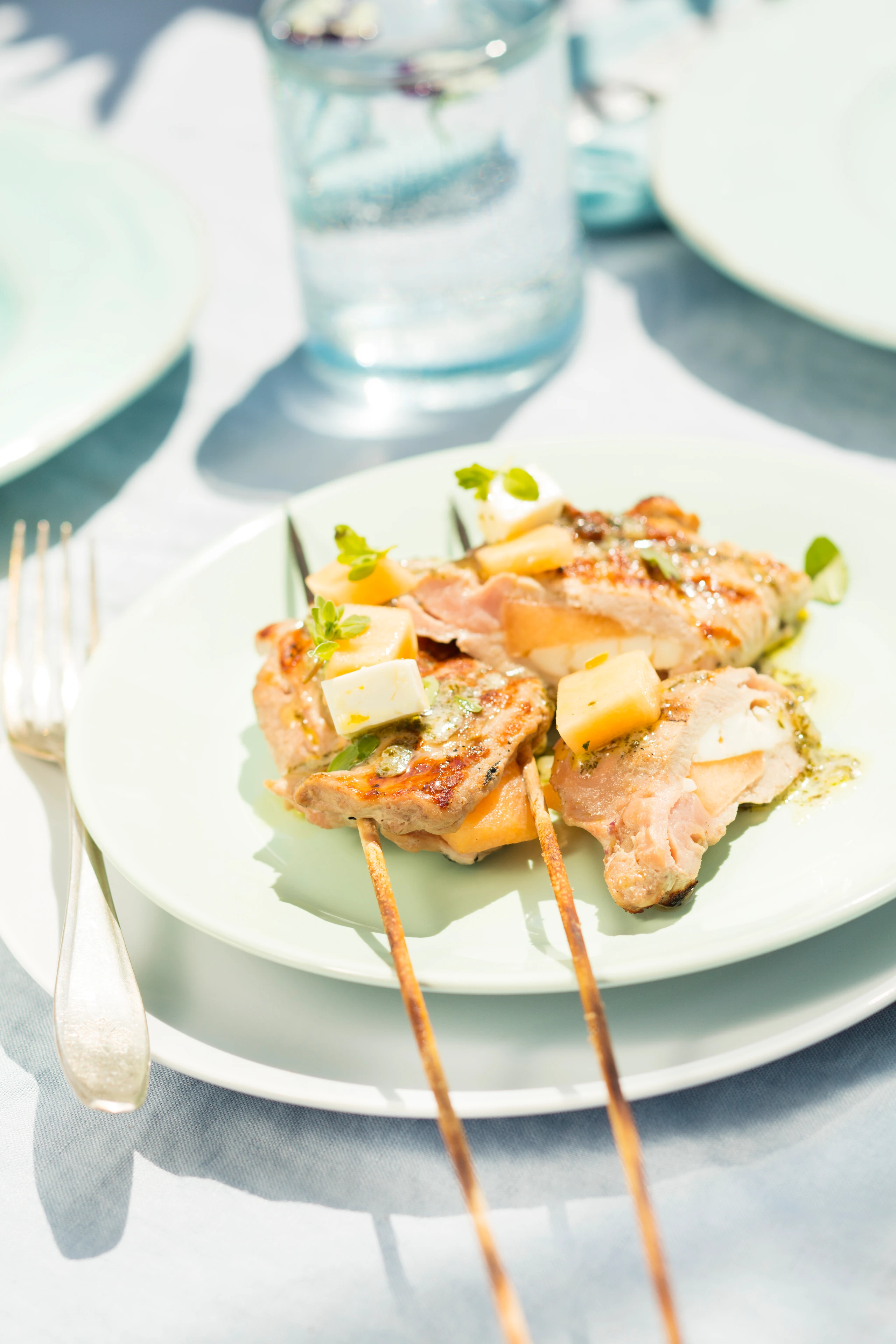 Schweinsfilet mit Melone und Schafkäse