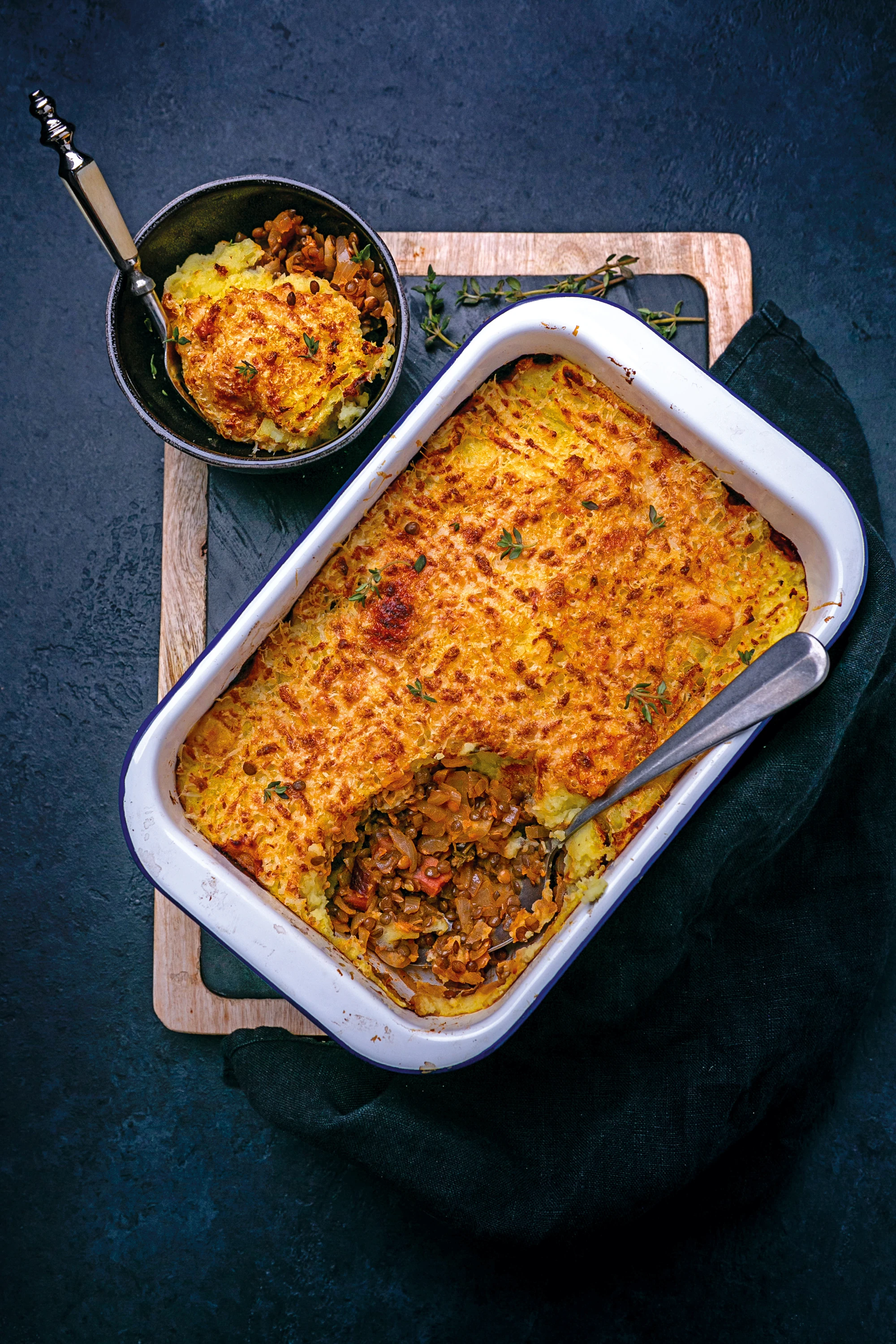 Zwiebel-Linsen-Auflauf mit Erdäpfelpüree