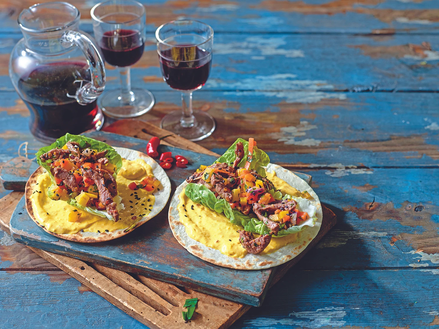 Viva México: Tacos mit Rind, Gemüse und Curry
