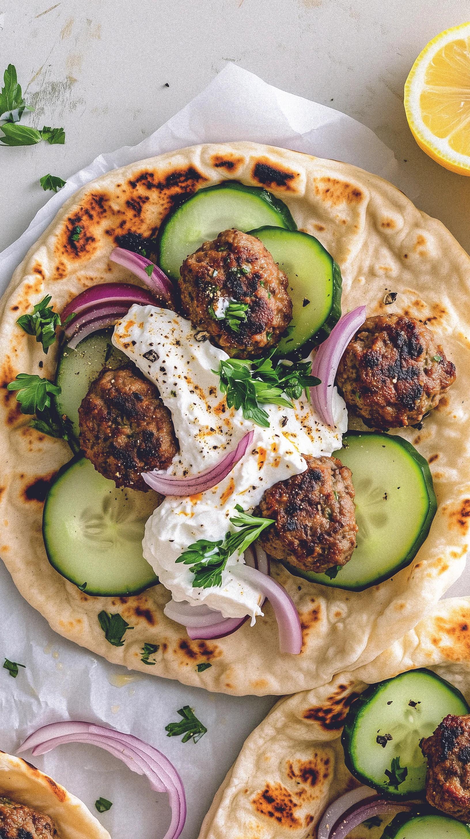 © iStock/Alessandra Mazzaro Griechisches Pita mit Fleischbällchen und Tsatsiki