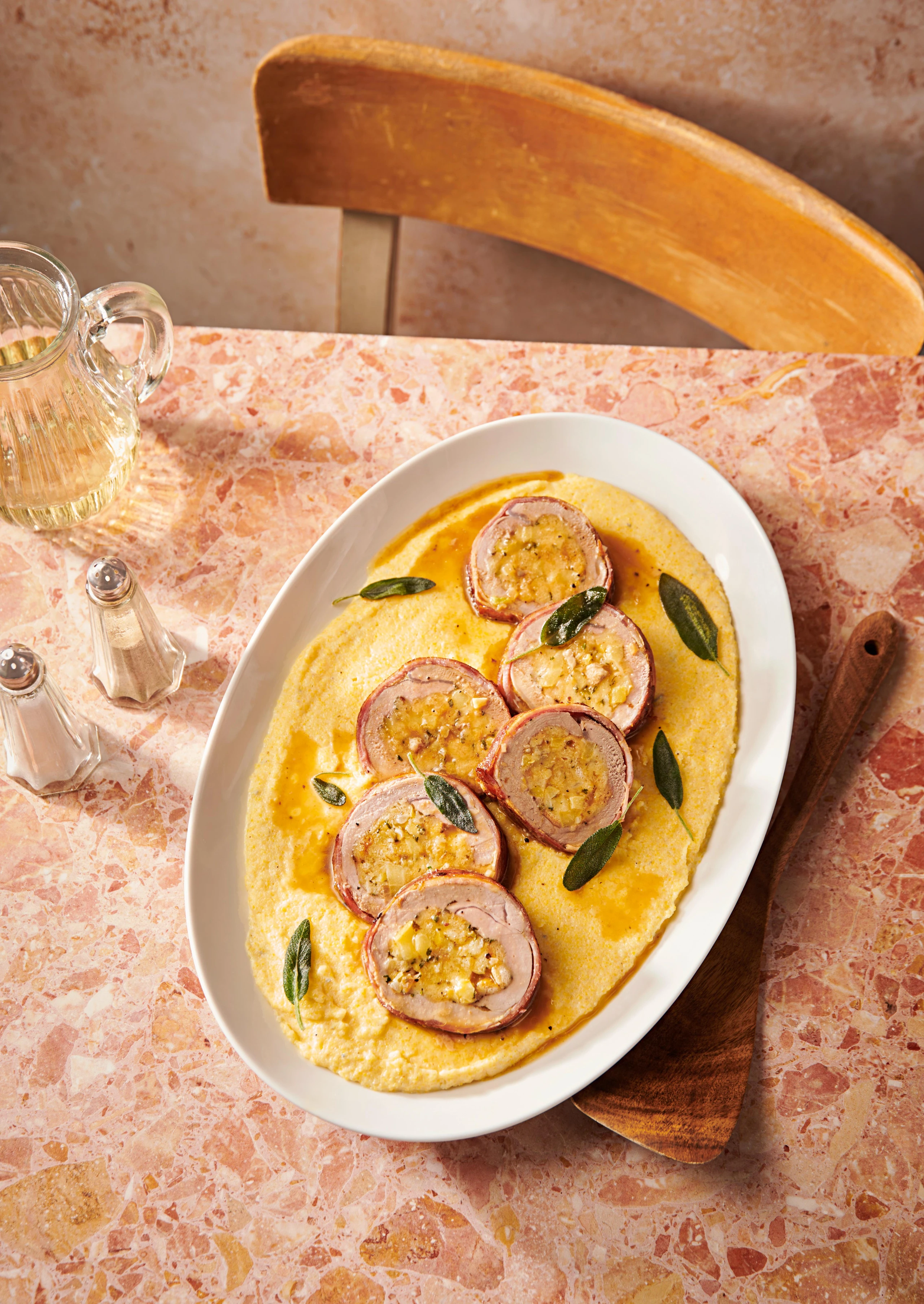 Gefüllter Schweinslungenbraten mit Gorgonzola-Polenta
