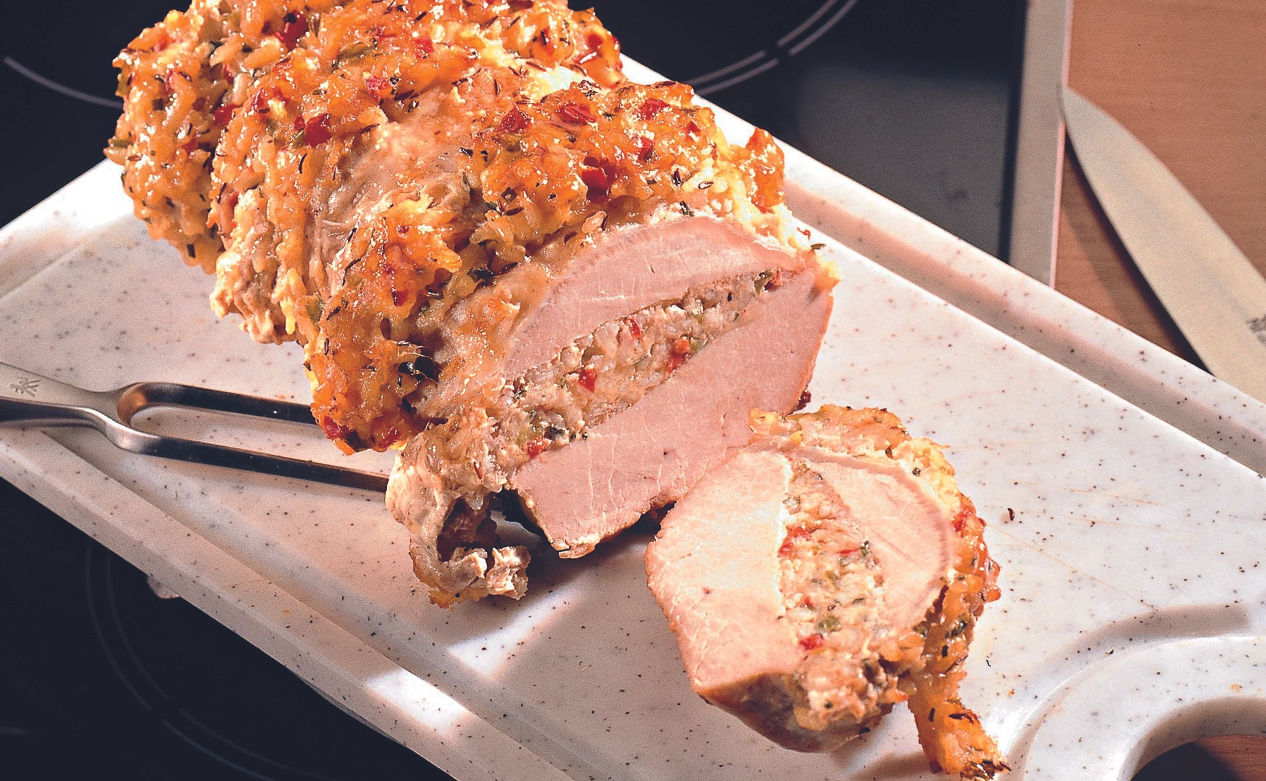 Schweinskarree mit Paprika-Reisfülle