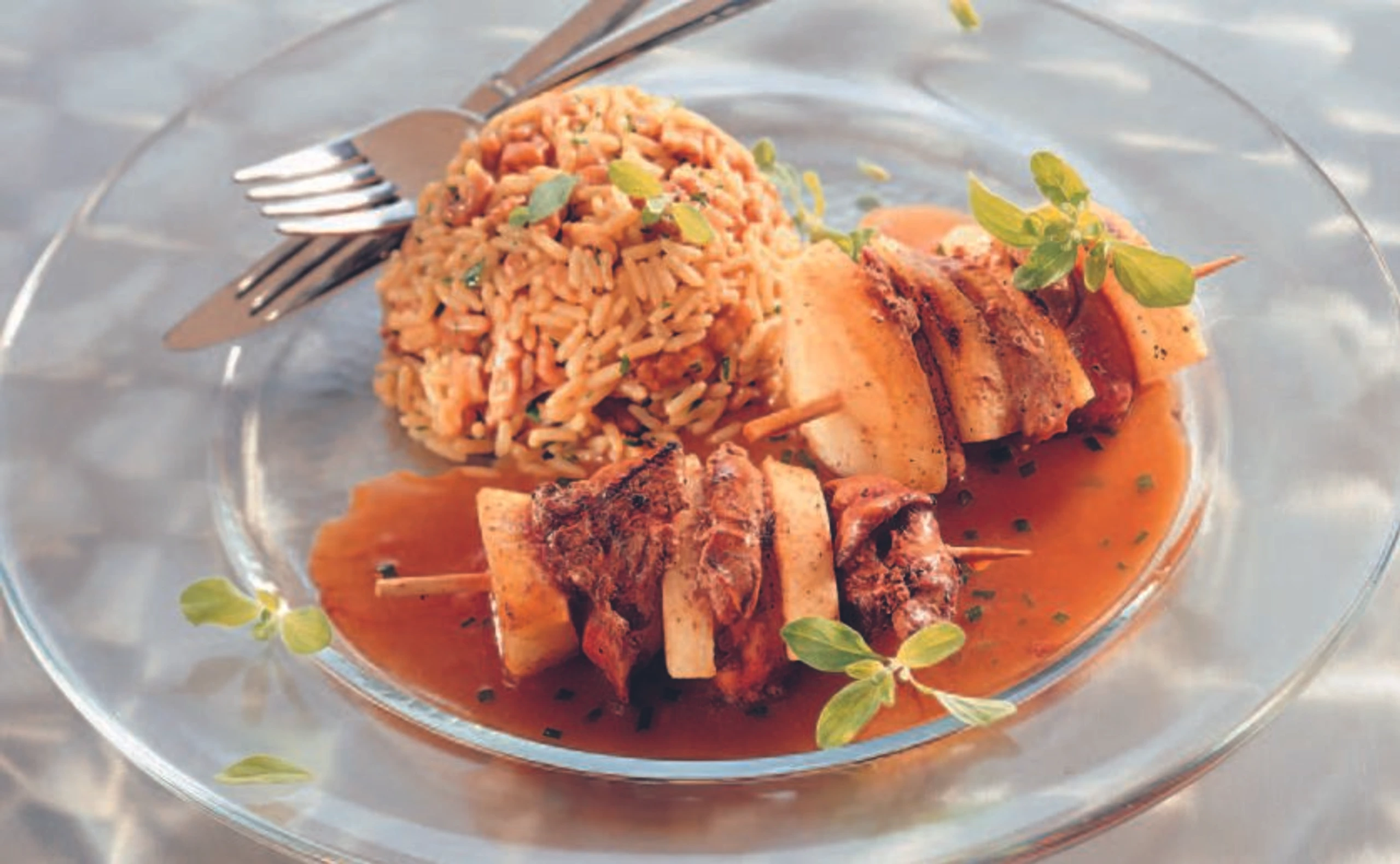 Hühnerleber-Apfel-Spieße mit Nussreis