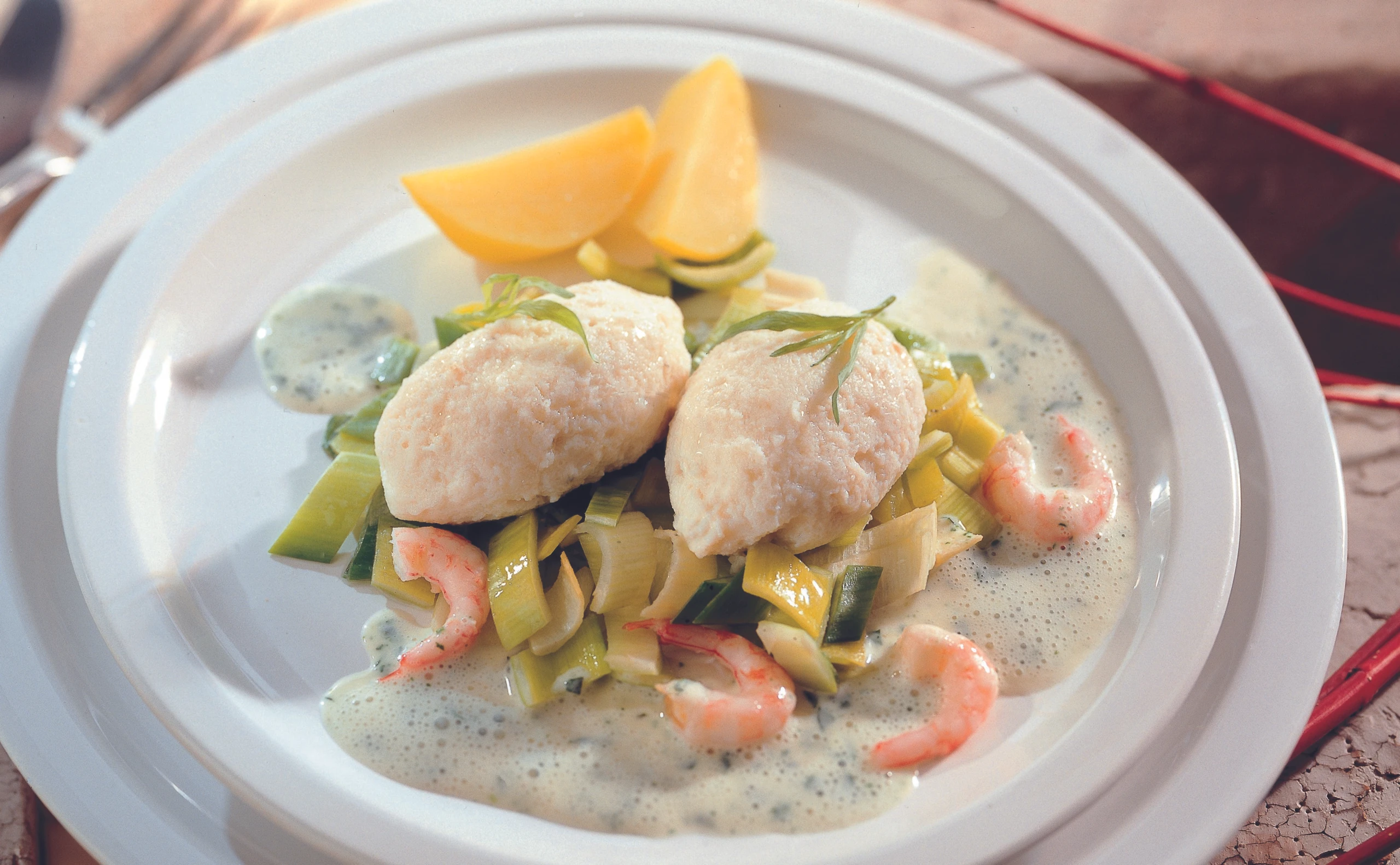 Zandernockerl mit Shrimps-Sauce