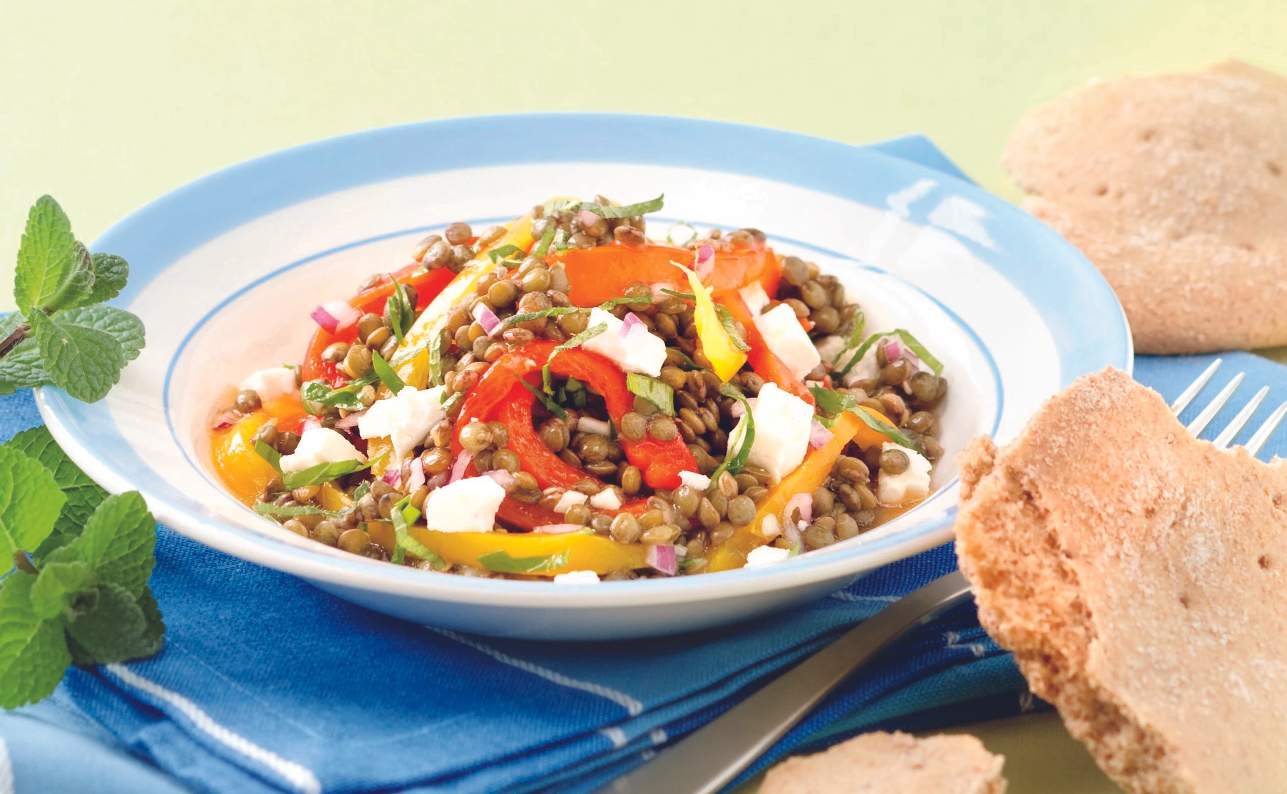 Linsen-Paprika-Salat mit Schafkäse