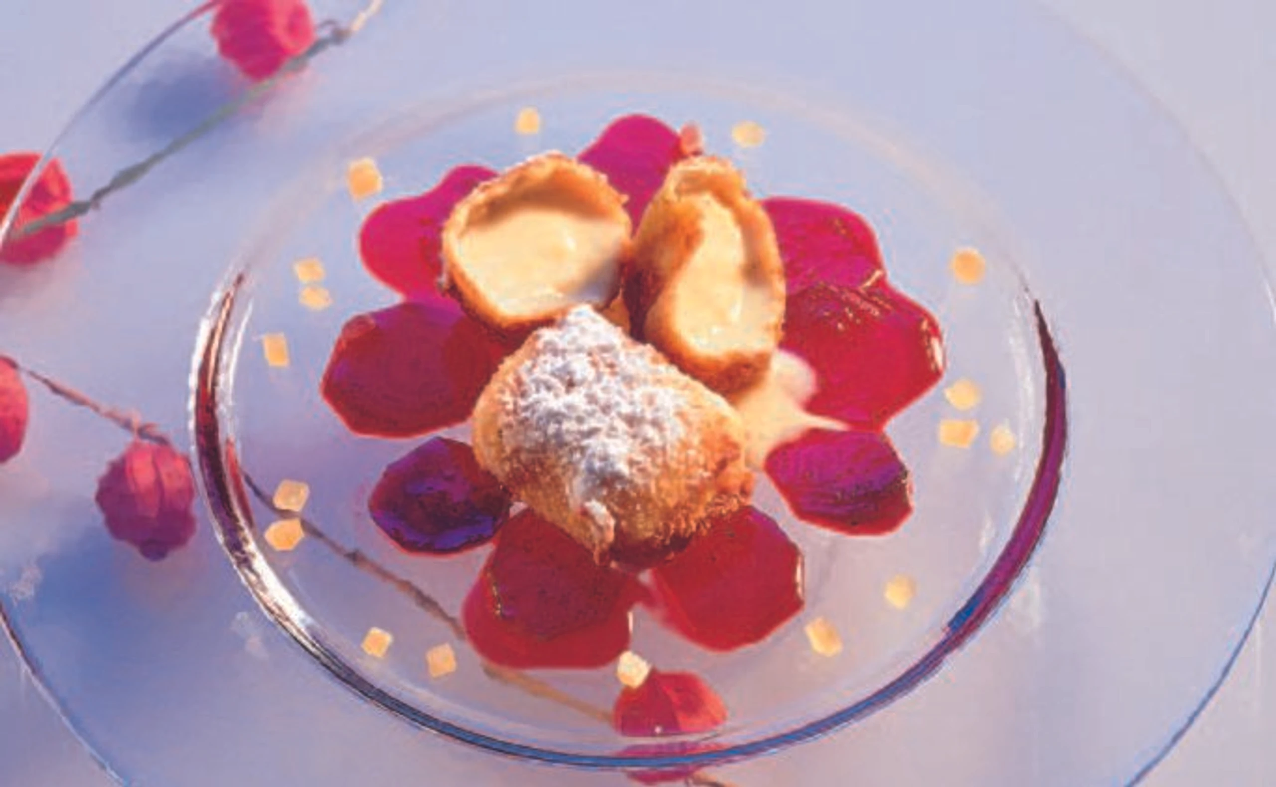 Gebackene Vanillemilch mit Rote-Rüben-Scheiben