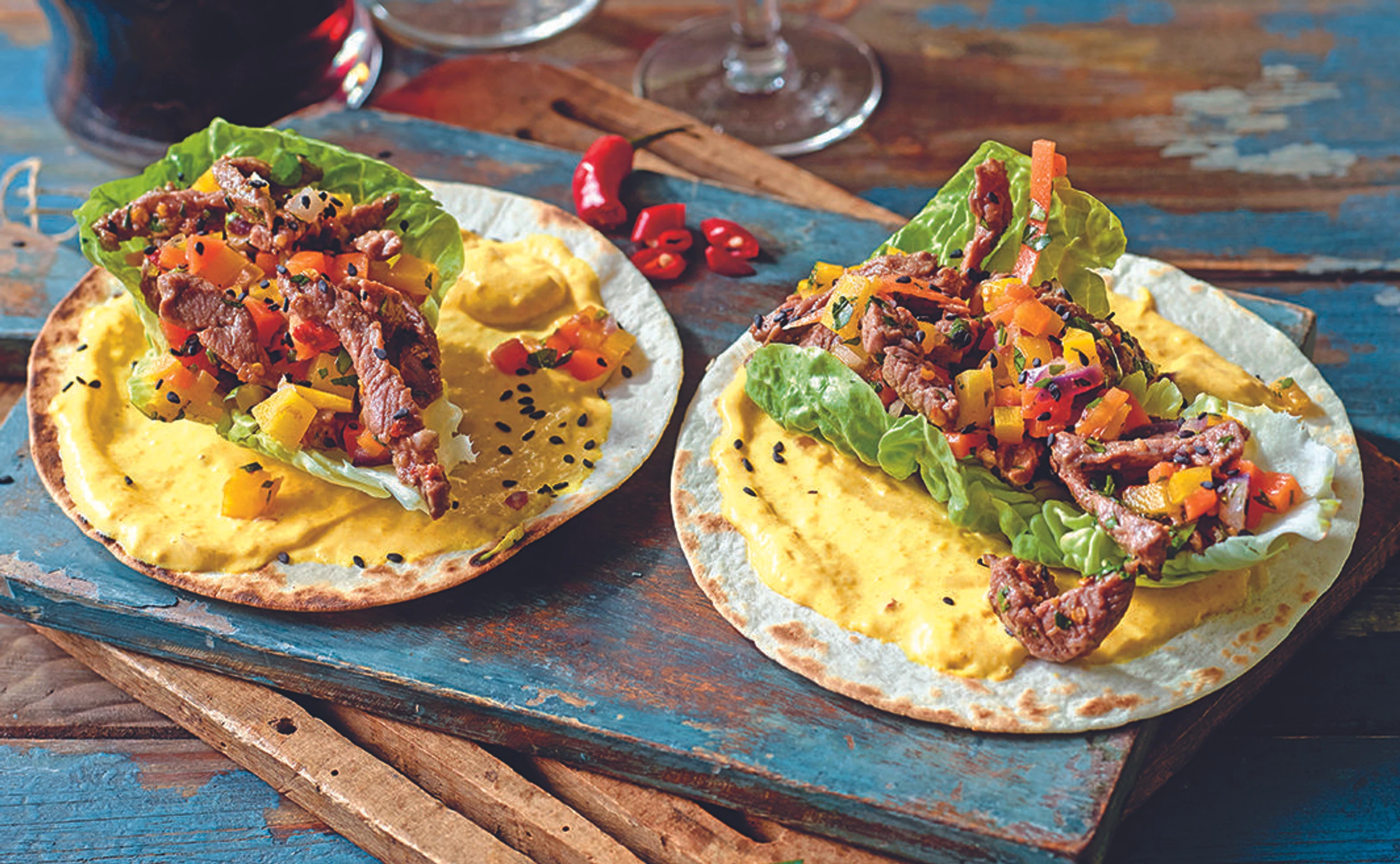 Viva México: Tacos mit Rind, Gemüse und Curry