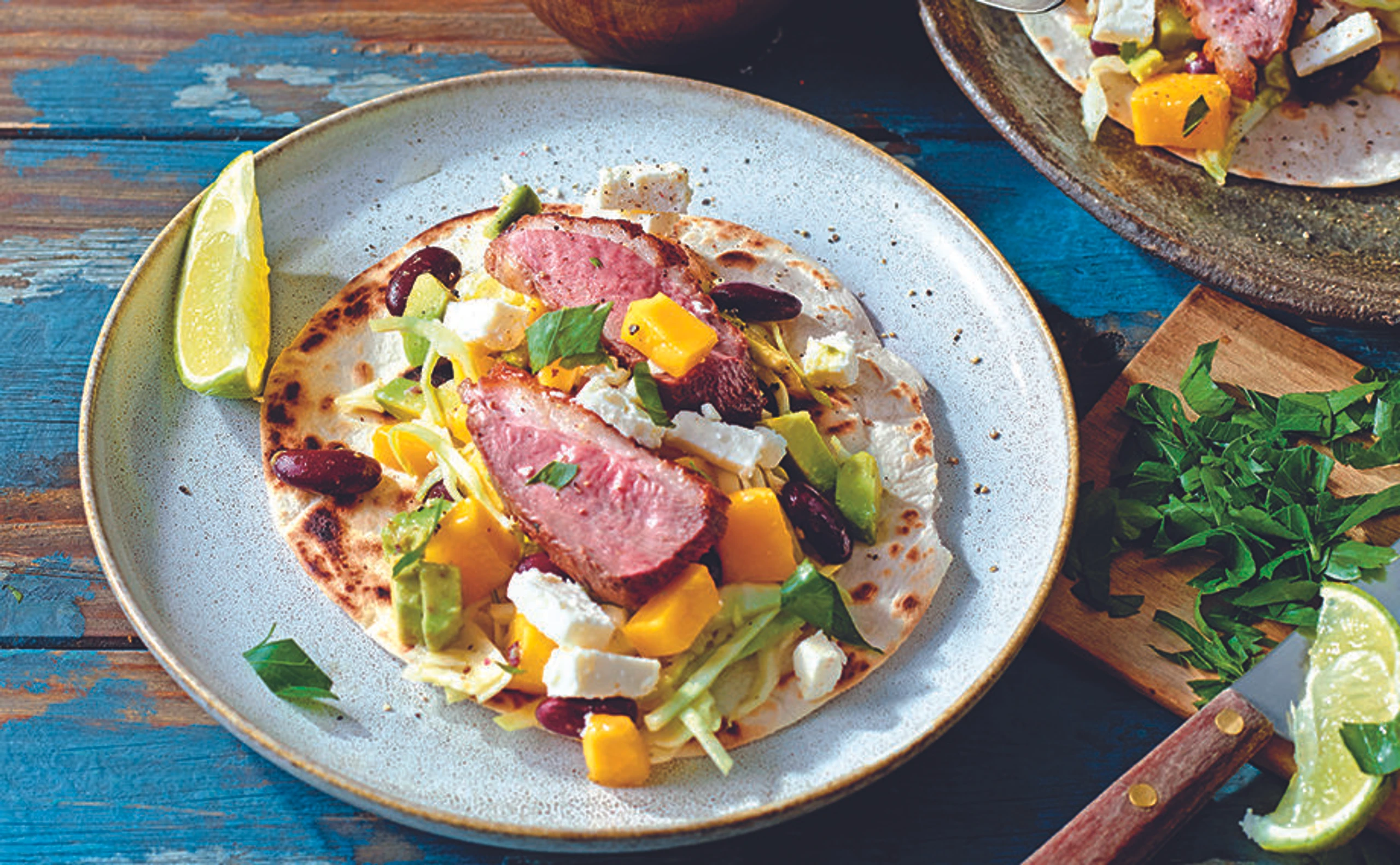 Pato divertido: Tacos mit Ente, Mango, Bohnen