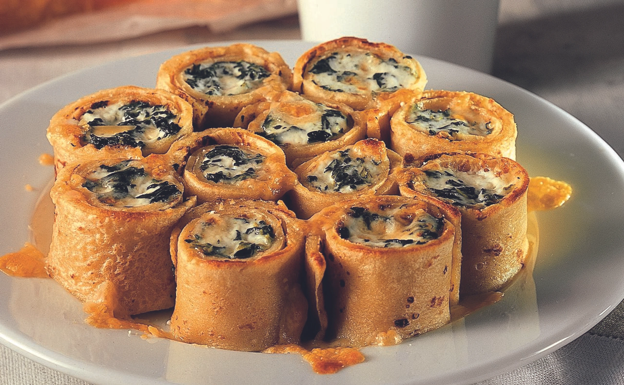 Crêpes mit Ricotta-Spinat-Fülle