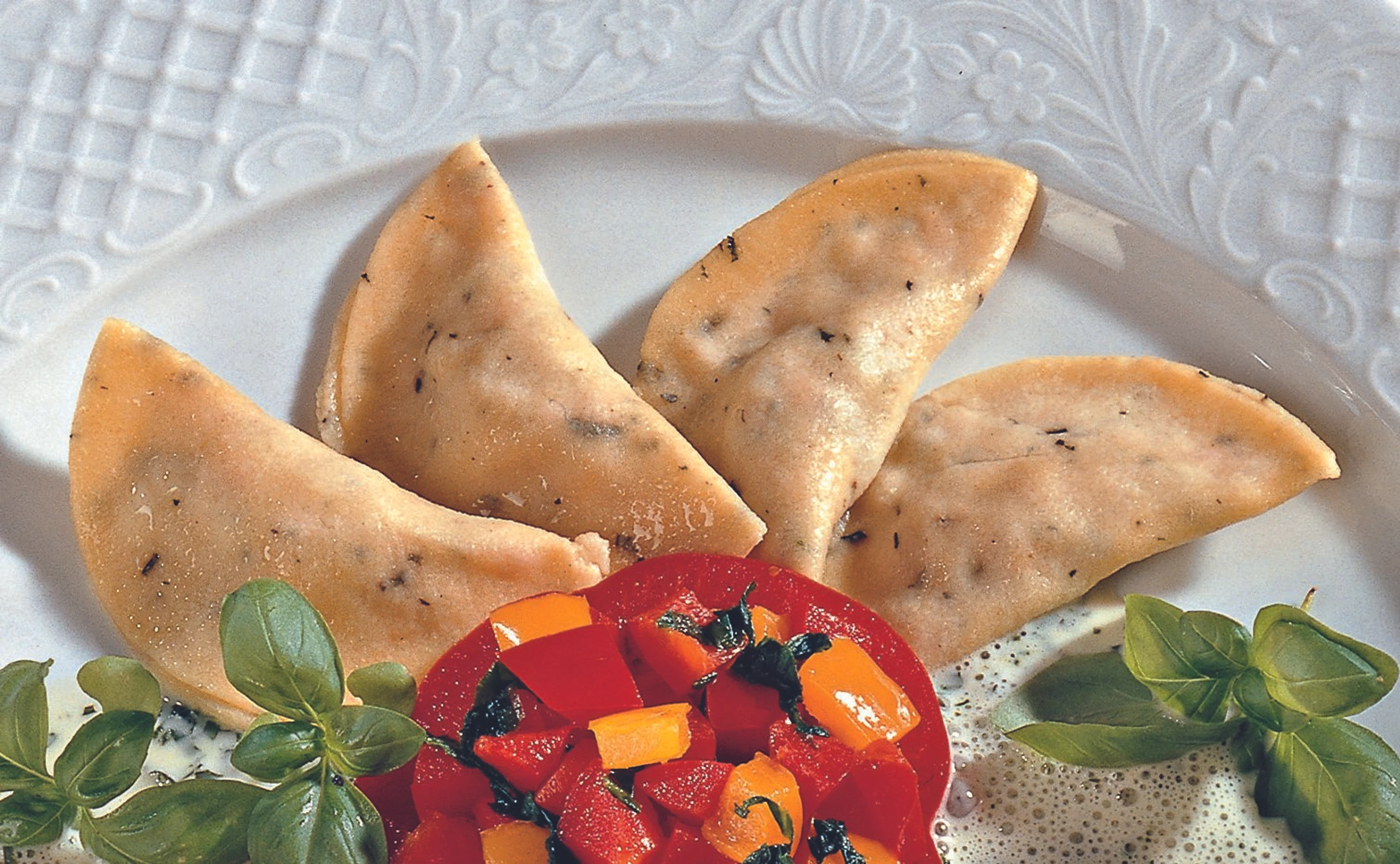 Rosmarintascherl mit Spinatgemüse