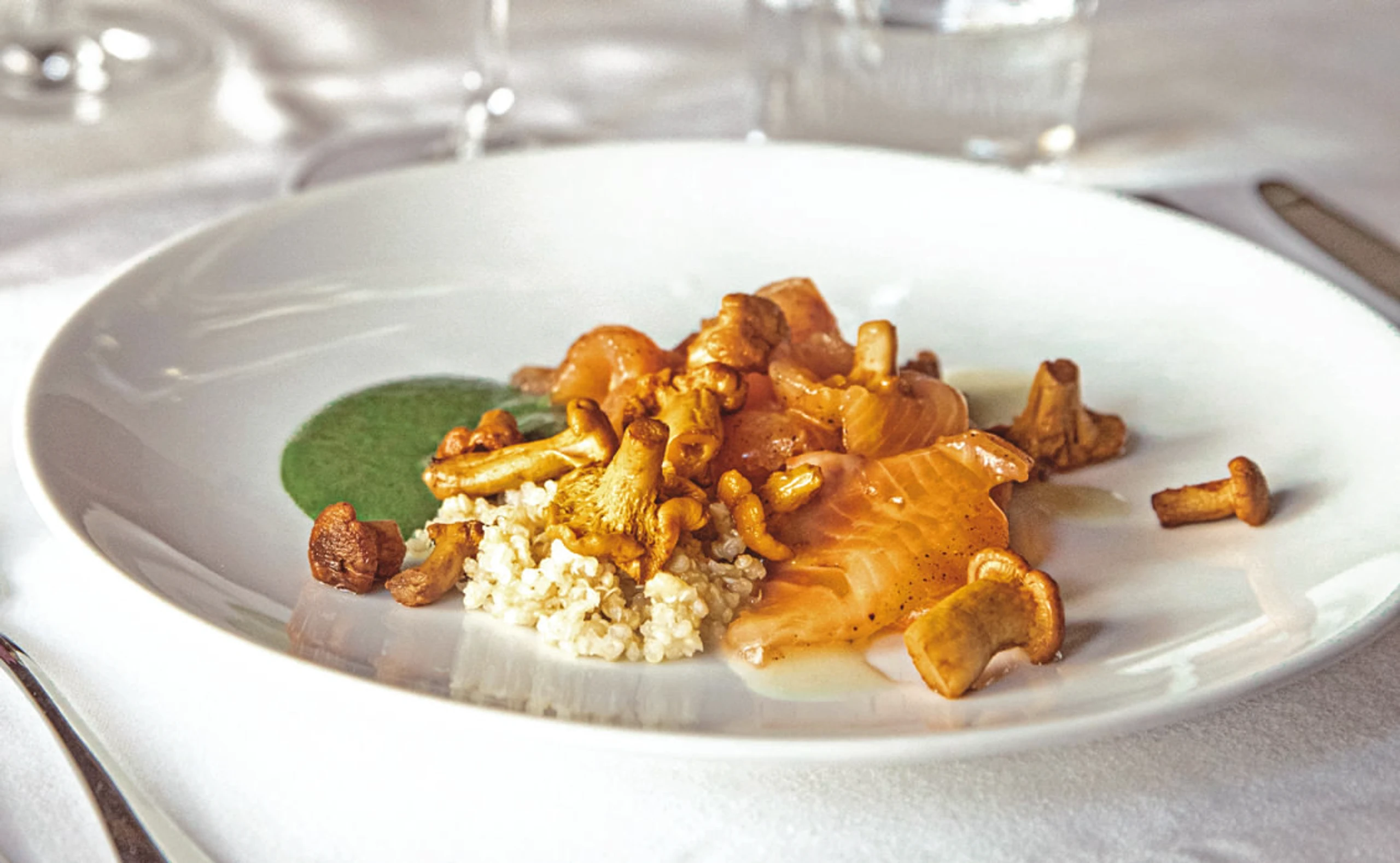 Gebeizter Saibling mit Eierschwammerlsalat und Quinoa