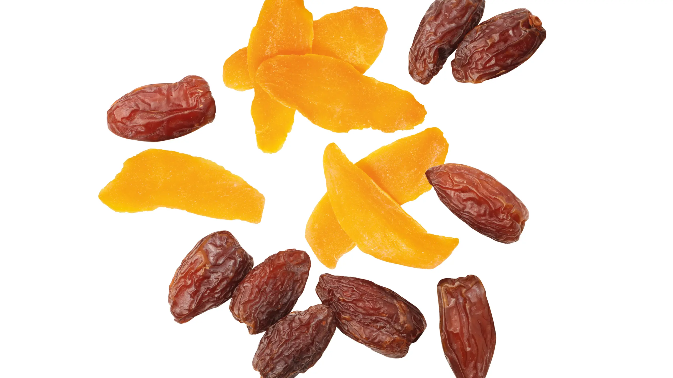 Trockenfrüchte: Mangostücke und Medjoul-Datteln
